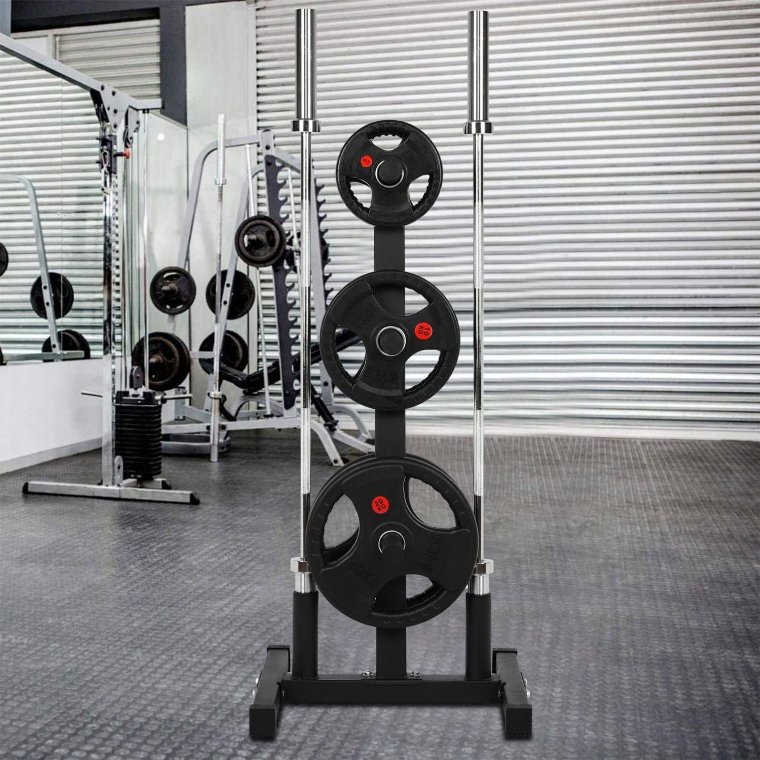 Olympic Weight Plate Rack for 2 Inch Plates - Vertical Bar Holder for Home Gym - Black | Perfect for Weight Storage & Space Saving in Garage or Basement Workout Area