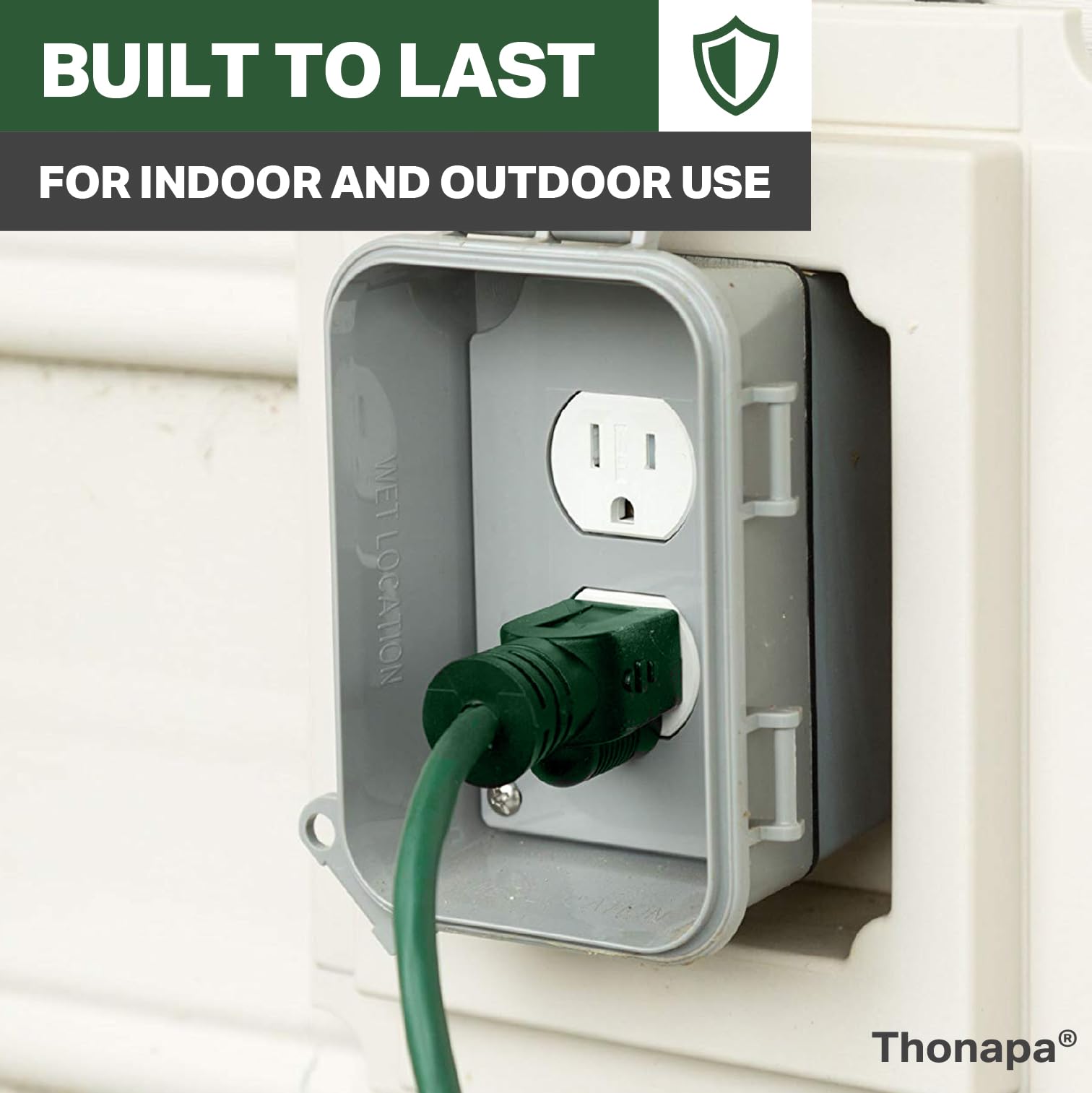 **15 ft Weatherproof Green Extension Cord (2 Pack) - 16/3 SJTW Water Resistant Outdoor Power Cable, 13 AMP, 3 Prong - Perfect for Outdoor Lights, Landscaping, Holiday Decorations & Power Tools**