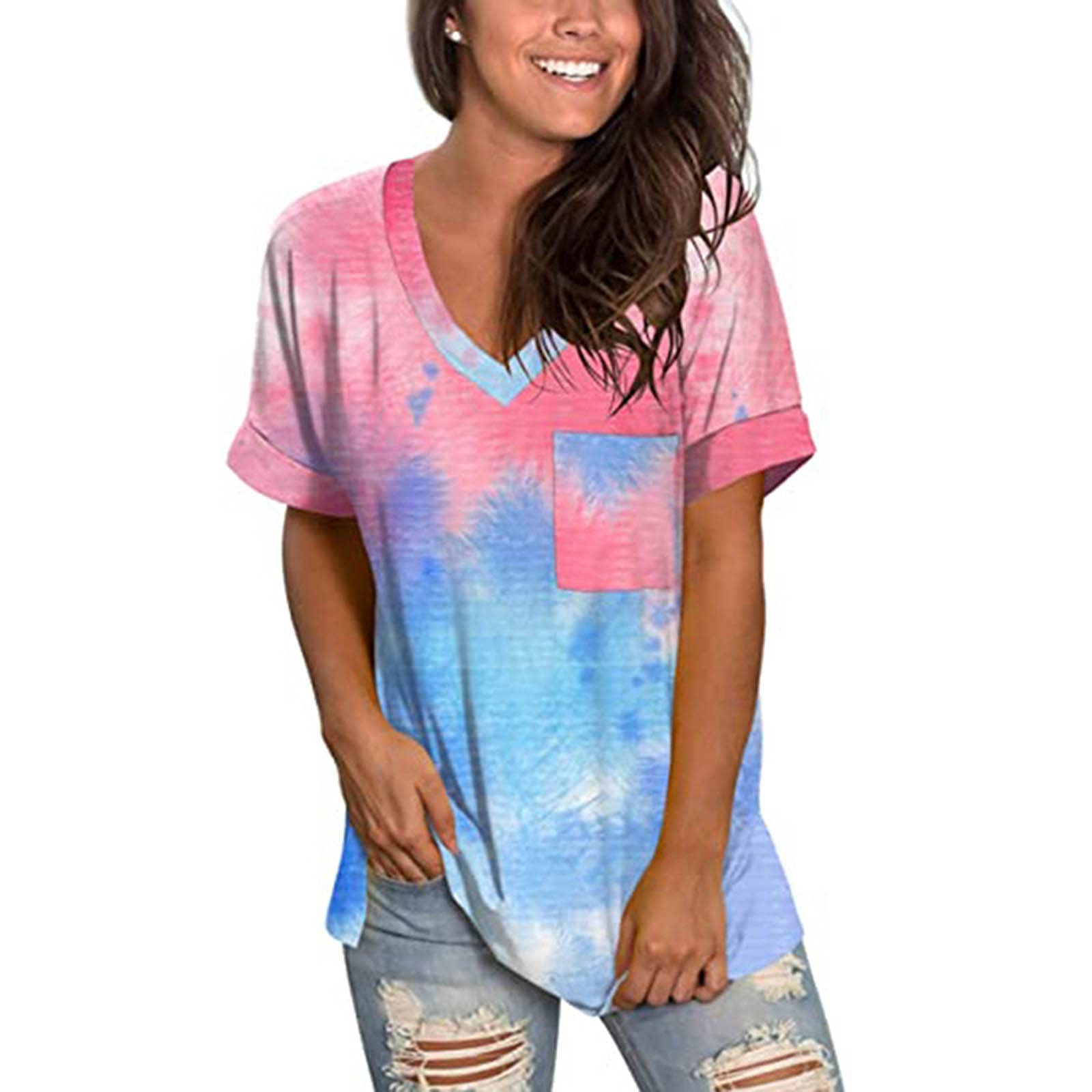 Masbird Women's Short Sleeve V-Neck T-Shirts - Soft Comfortable Loose Fit Casual Blouses for Summer | Perfect for Everyday Wear, Outings & Relaxation