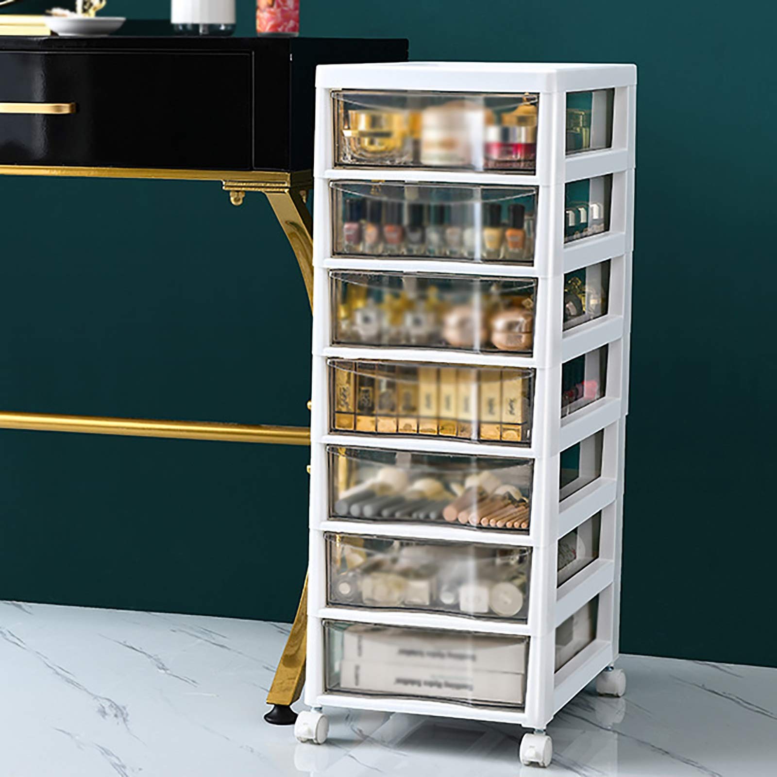 HttKse White Bathroom Makeup Organizer - 3-Tier Cosmetic Storage Cabinet with Drawers, Nail Polish Organizer, 33x27x75cm Skin Care Shelf - Perfect for Vanity, Bedroom & Bathroom Organization