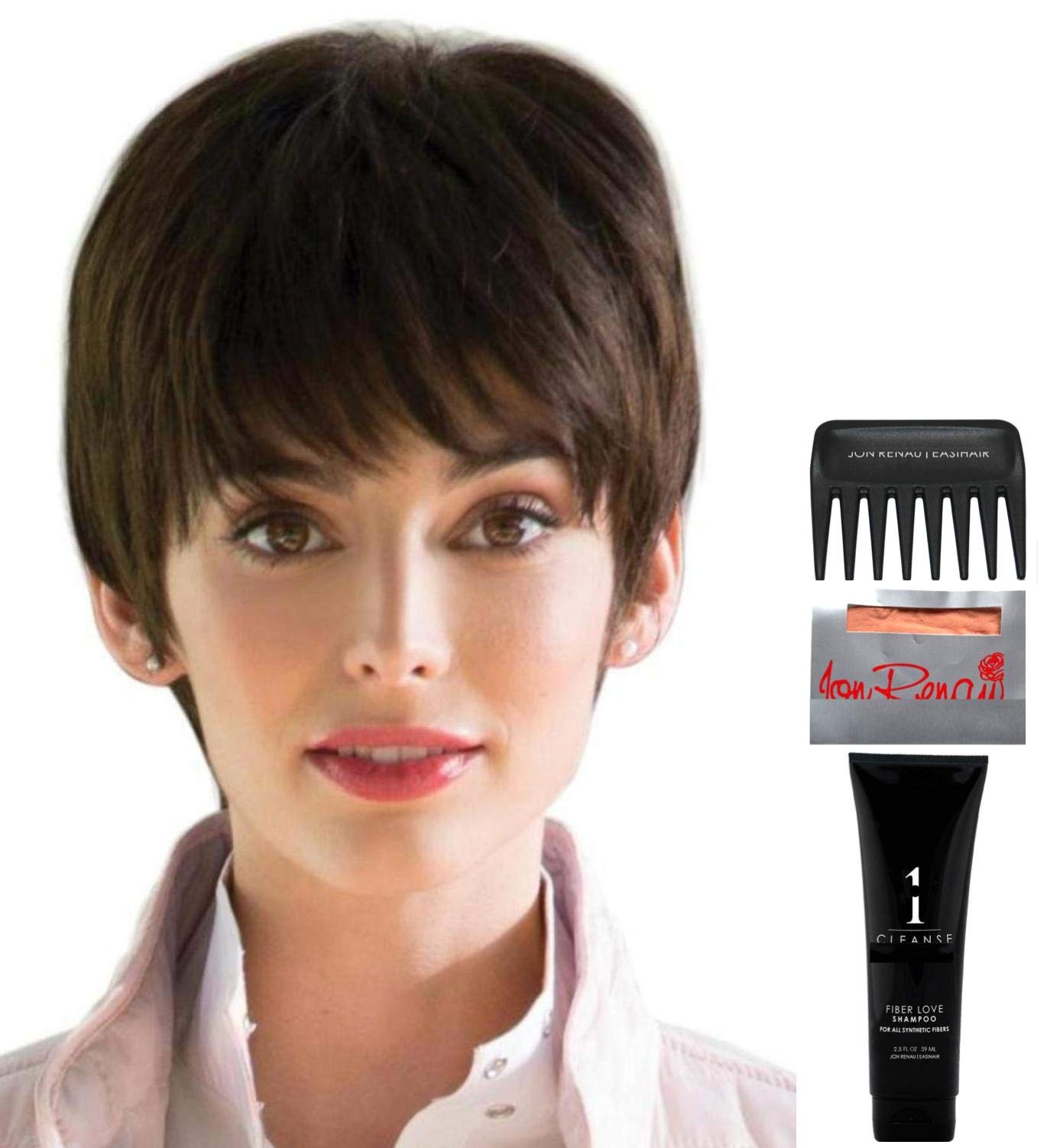 Amore Connie Wig Bundle - 5 Piece Set with Christy's Wigs Q&A Booklet, Travel Size Wig Shampoo (2oz), Wig Cap & Wide Tooth Comb - Expresso Brown - Perfect for Cosplay, Costume Parties & Everyday Wear