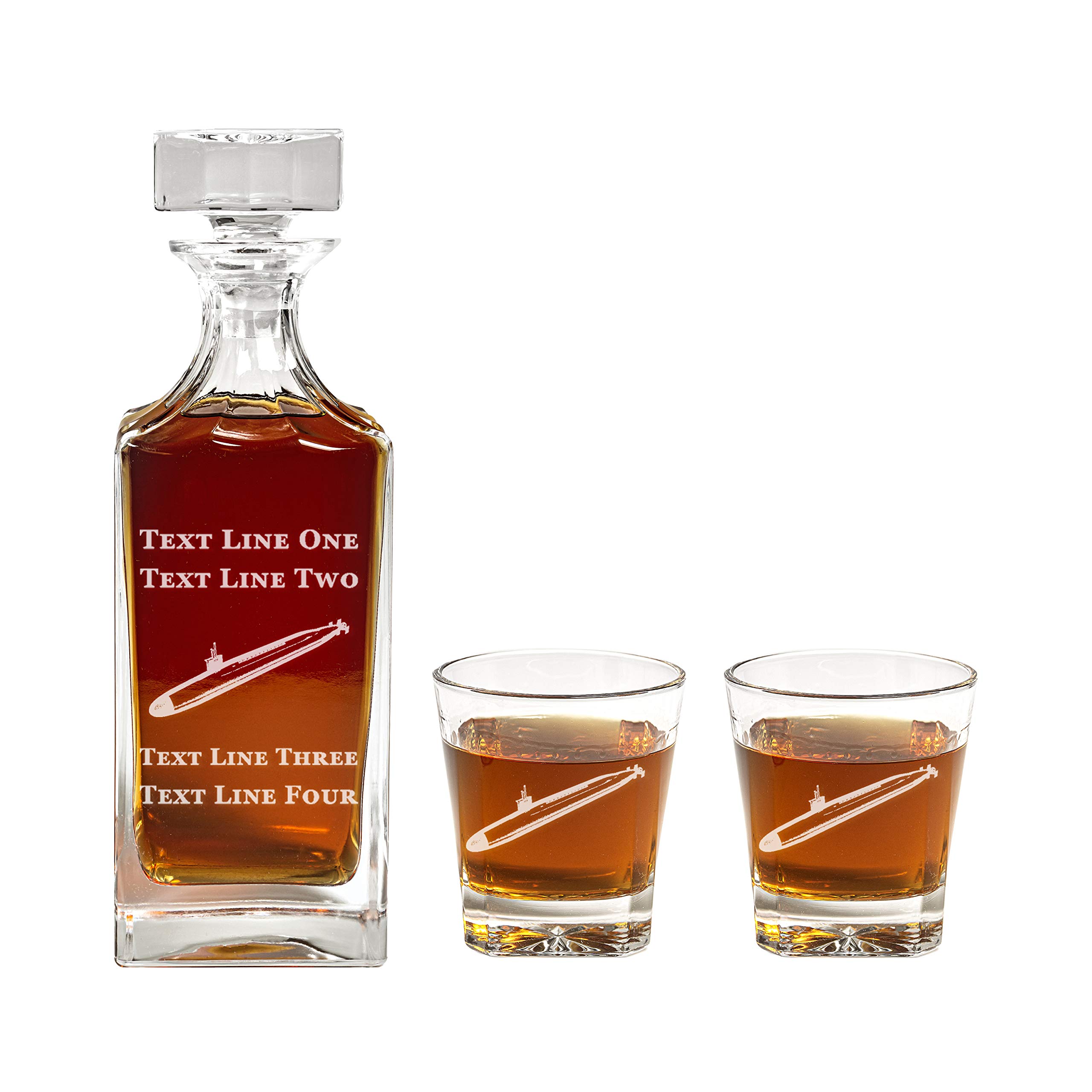 SSBN Submarine Decanter Set - 900ml Engraved Glass Decanter with Submarine Design - Unique Military Retirement Gift, Promotion Present for Men & Women - Perfect for Navy Veterans, Submarine Enthusiasts, and Whiskey Lovers