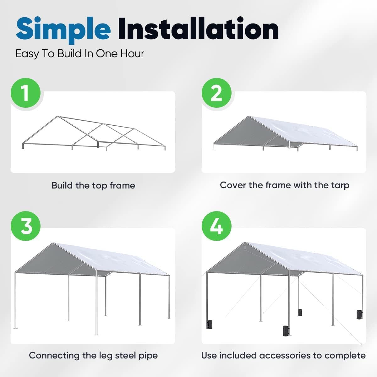 Quictent 10x20 ft Heavy Duty Car Canopy with Galvanized Steel Frame - Waterproof Outdoor Party Tent, Boat Shelter & Vehicle Cover with 3 Reinforced Steel Cables (Gainsboro) - Perfect for Backyard Events, Camping & RV Protection