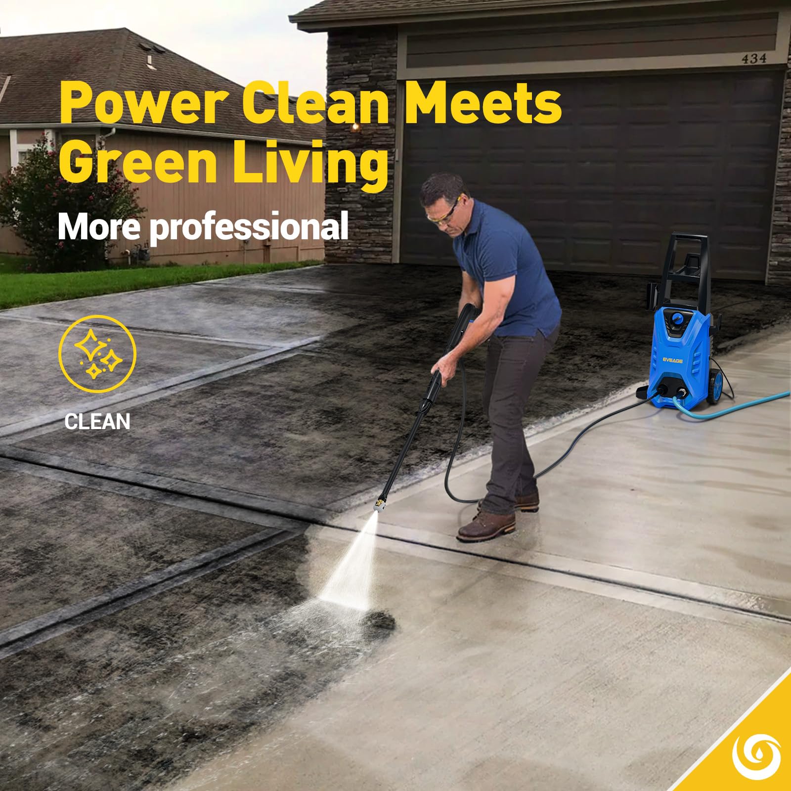 EVEAGE 4200PSI Electric Pressure Washer - 2.8GPM PWMA Certified Power Washer with Foam Cannon & 3 Nozzles for Deep Cleaning Cars, Patios, Driveways, Decks & Outdoor Surfaces - Heavy Duty Home & Commercial Use
