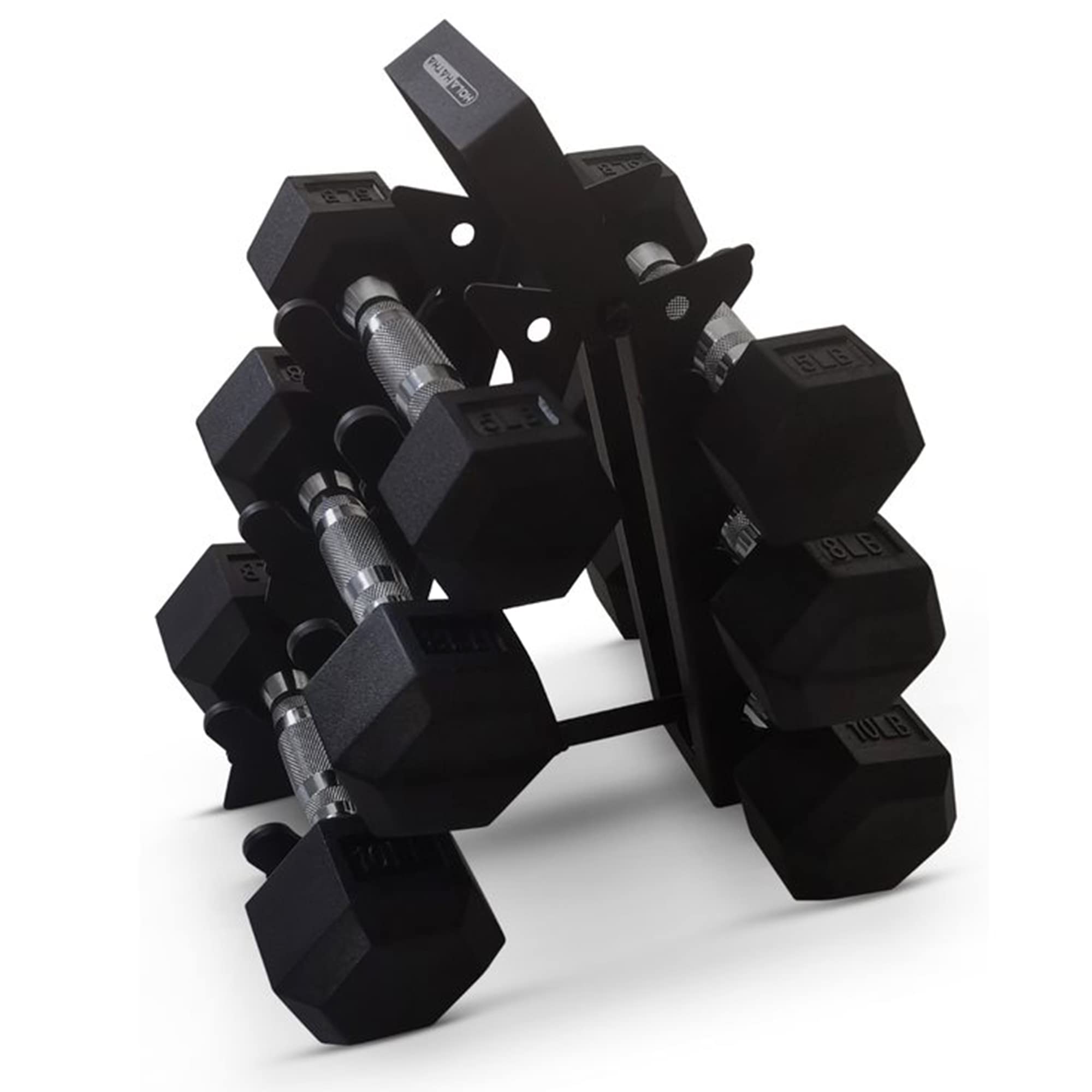 HolaHatha Hexagonal Dumbbell Set with Storage Rack - Free Weights for Home Gym, Strength Training & Fitness Workouts - Perfect for CrossFit, HIIT, and Full-Body Exercises
