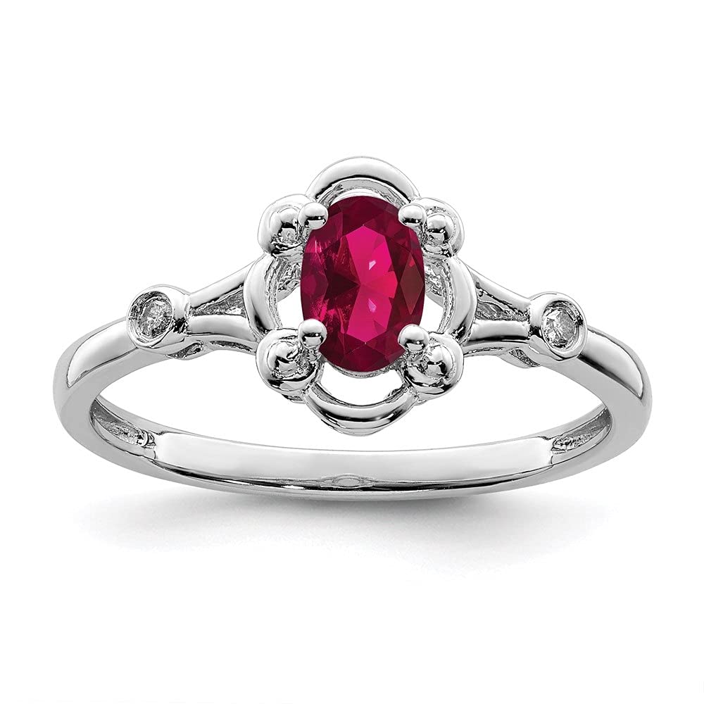 925 Sterling Silver Created Ruby & Diamond Solitaire Ring for Women - Size 8 | Elegant Engagement, Anniversary & Wedding Jewelry Gift
