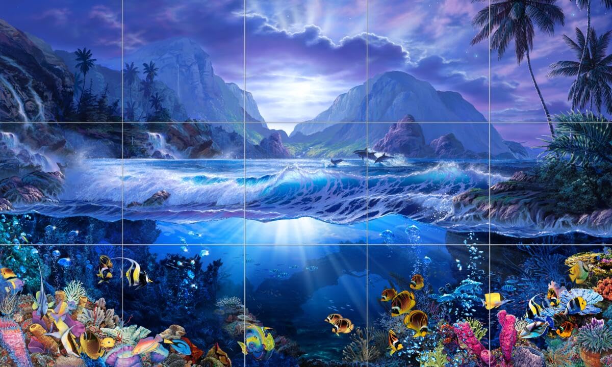 Ceramic Backsplash Tile Mural - Dolphin & Whale Underwater Ocean Scene - Kitchen Bathroom Shower Wall Decor - Christian Riese Lassen Art - Perfect for Coastal Home Decor & Beach House Renovation