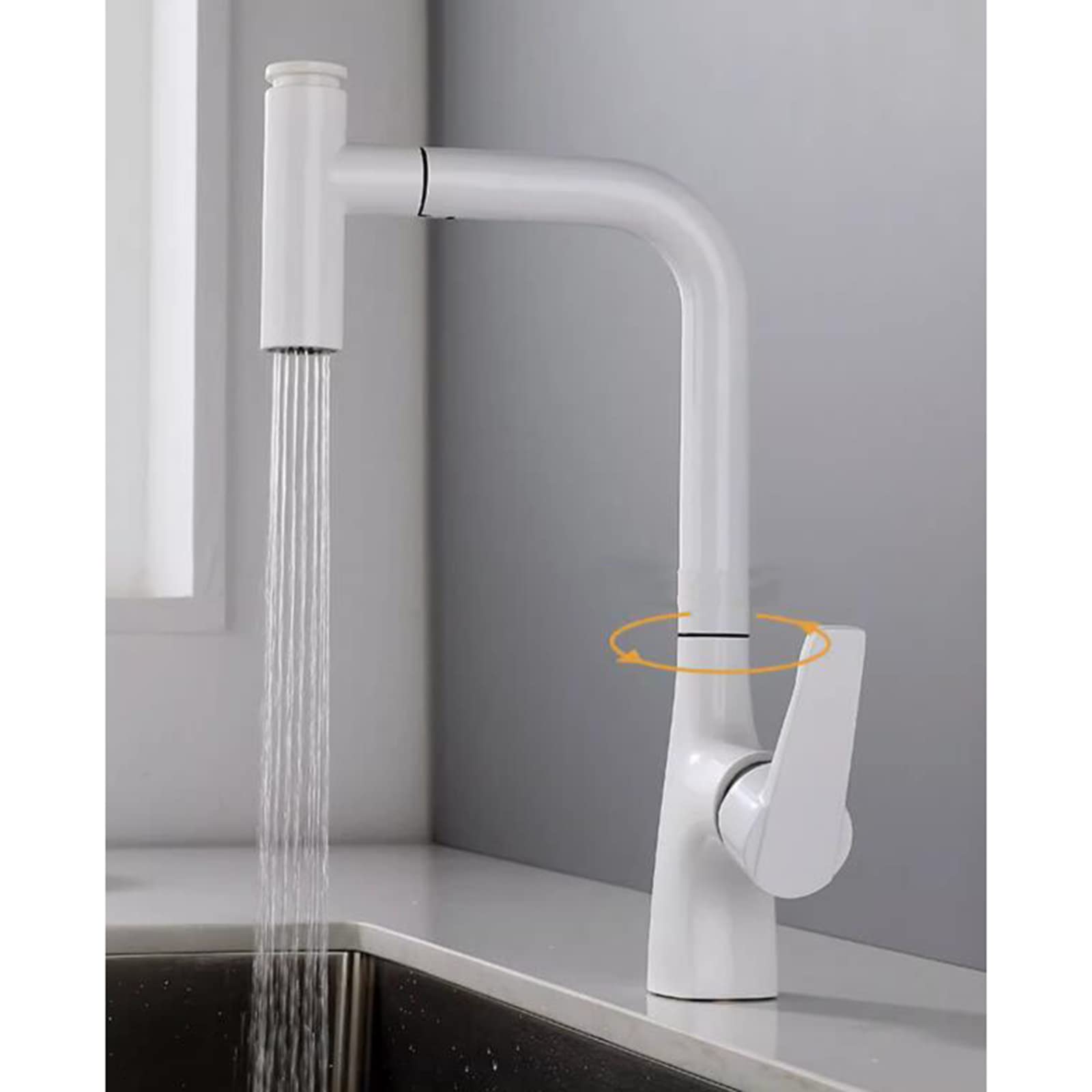 Stainless Steel Pull-Down Kitchen Faucet with Swivel Spout & Sprayer - High Arc Modern Brass Mixer Tap for Sink - Perfect for Cooking, Washing Dishes & Filling Pots