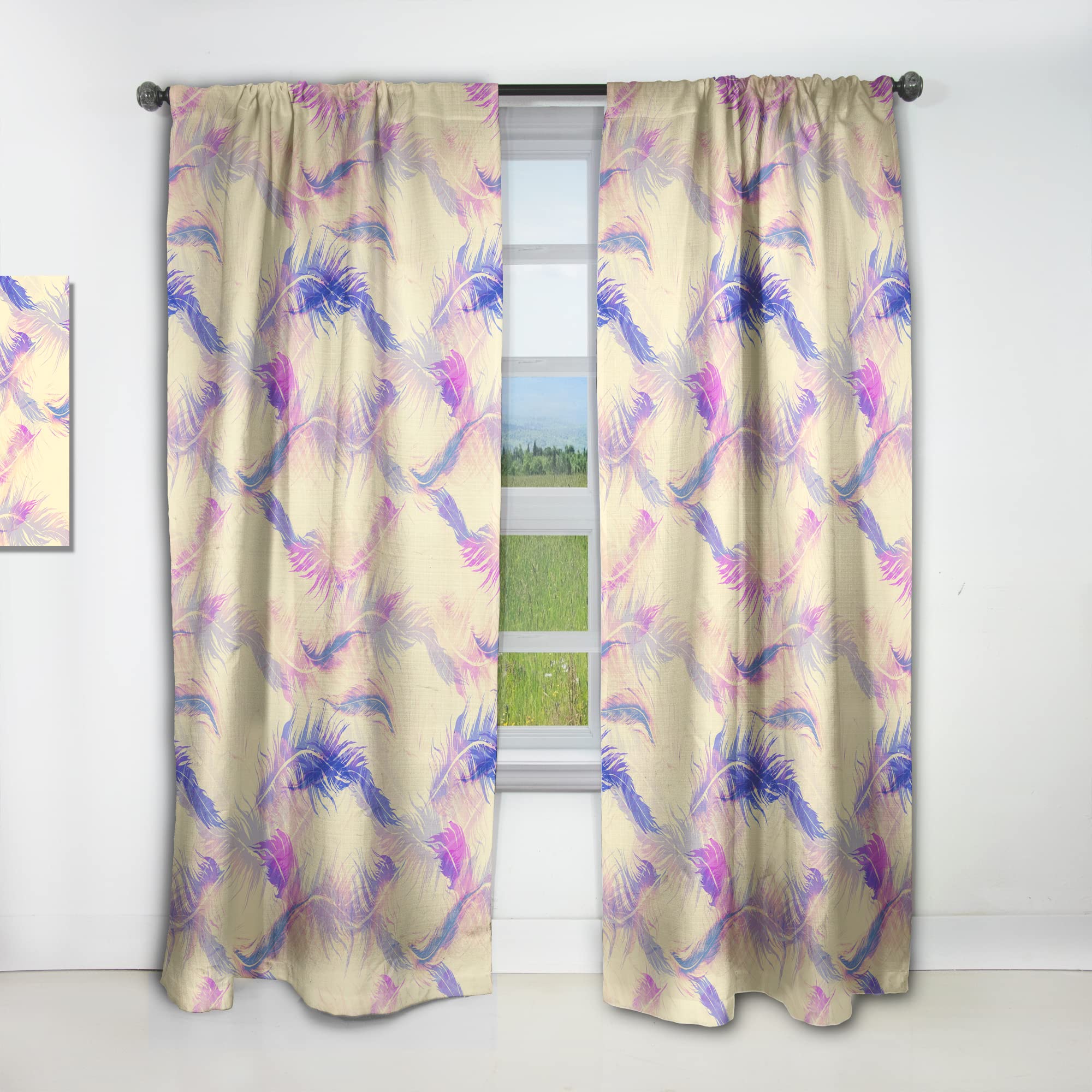 DesignQ Thermal Insulated Blackout Curtains - 'Flying Bird Feathers' Print Window Drapes for Bedroom & Living Room (52x120 Inches, Single Panel) - Perfect for Privacy, Light Blocking & Temperature Control