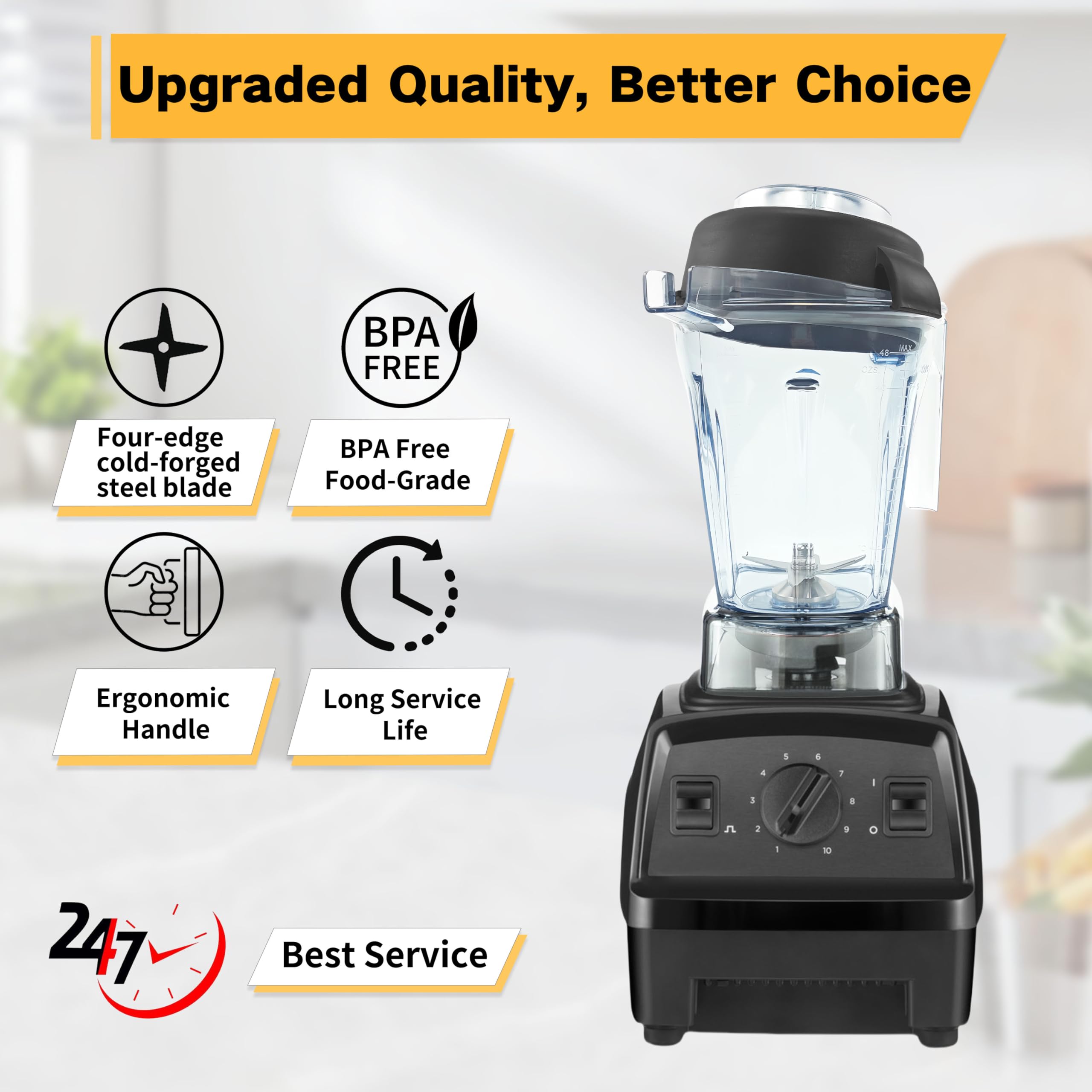 Vitamix Blender Pitcher 48oz Replacement for Vitamix 5000 5200 6300 6500 7500 E310 E320 Pro 200 500 750 VM0197 VM0101 - Compatible with C/G-Series Explorian Commercial Ropel Series - 3-Year Warranty - Perfect for Smoothies, Soups, and Nut Butters
