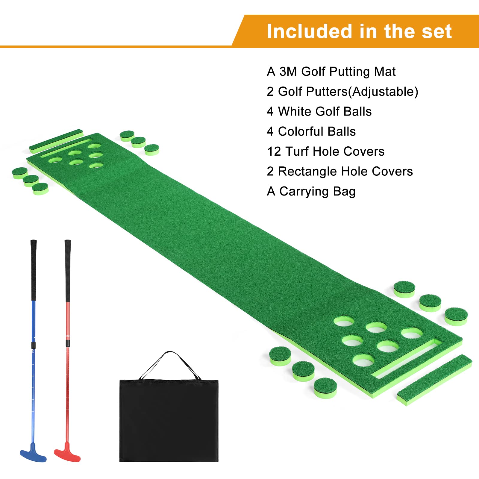 Premium Golf Pong Putting Game Set - 9.8ft Indoor/Outdoor Putting Green Mat with 2 Putters & 8 Golf Balls - Perfect for Office, Backyard, Party & Home Practice - Includes Convenient Carrying Bag - Great Gift for Golf Enthusiasts