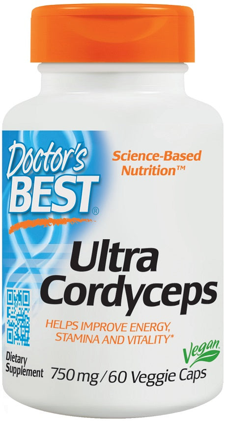 Doctor's Best Ultra Cordyceps Supplement - 750mg per Serving, 60 Vegan Capsules - Immune Support & Energy Booster for Athletes & Busy Professionals