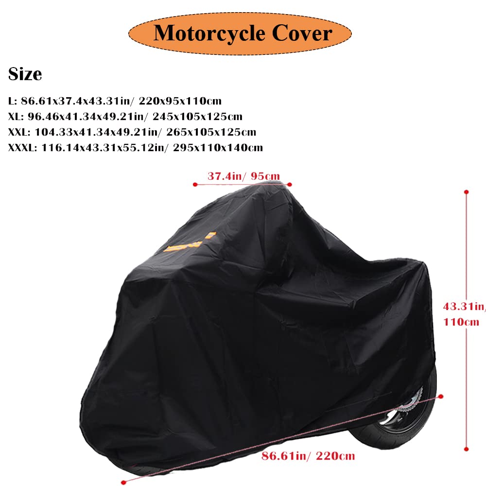 420D Oxford Waterproof Motorcycle Cover with Mini Lock & Storage Bag - Outdoor Protector for Bikes (86.61x37.4x43.31in) - Ideal for Garage, Travel & All-Weather Protection