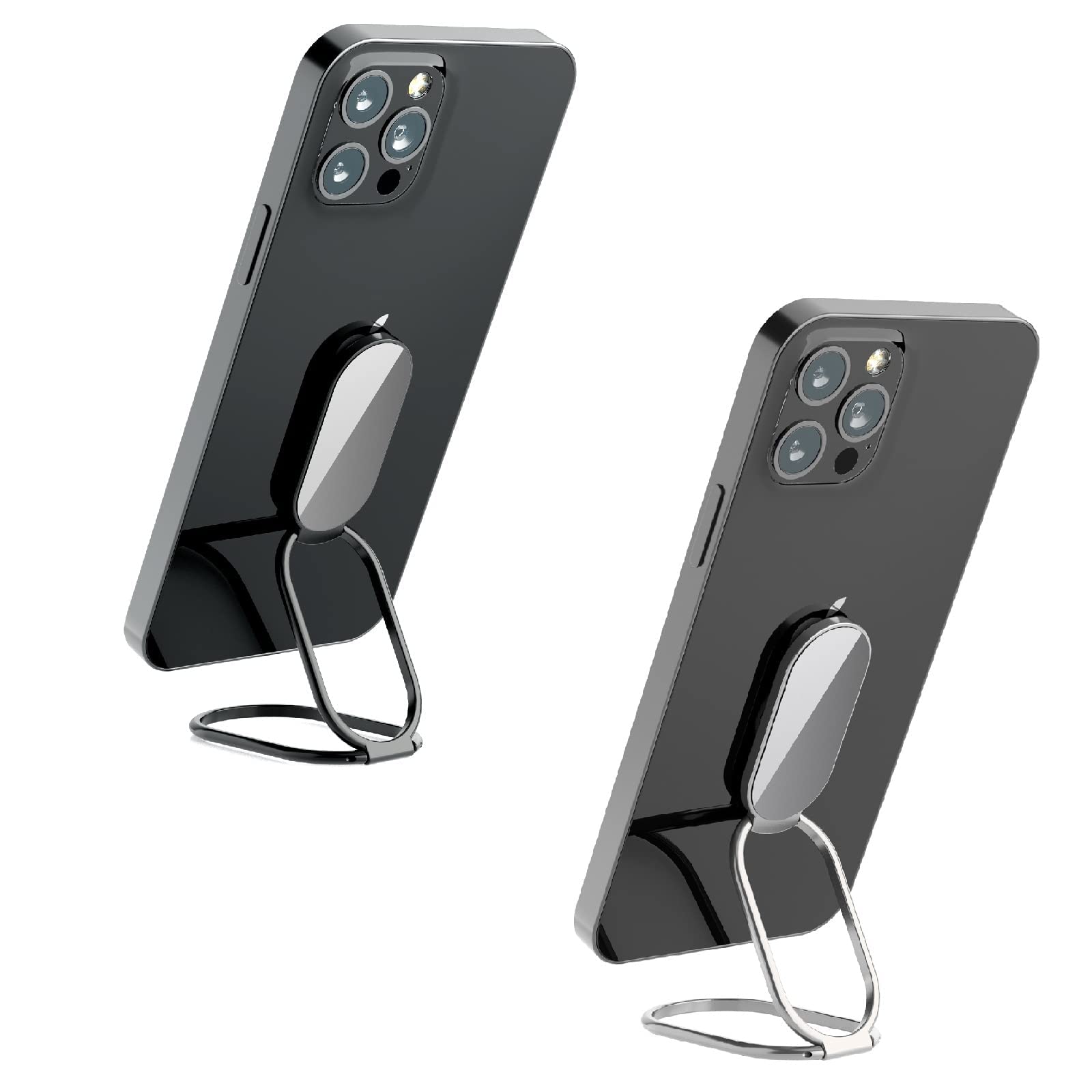 360° Rotating Magnetic Phone Ring Holder & Kickstand - Gun Black & Silver Metal Phone Grip for Hands-Free Viewing, Magnetic Car Mount, Foldable Stand - Perfect for Driving, Watching Videos, and Taking Selfies