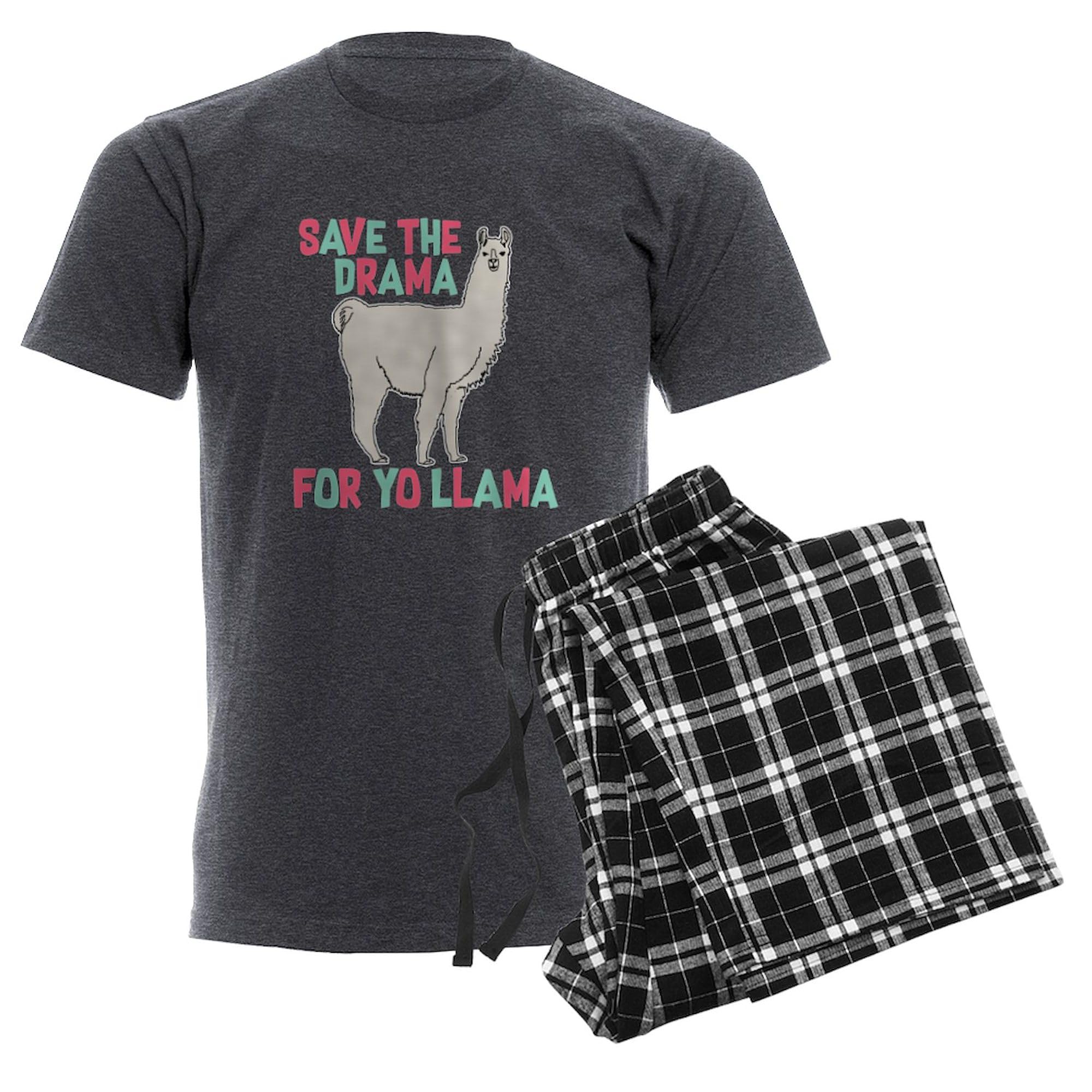 Save The Drama For Yo Llama Men's Charcoal Pajama Set - Funny Novelty Sleepwear for Men - Cozy Lounge Pajamas for Relaxing at Home & Gift Giving