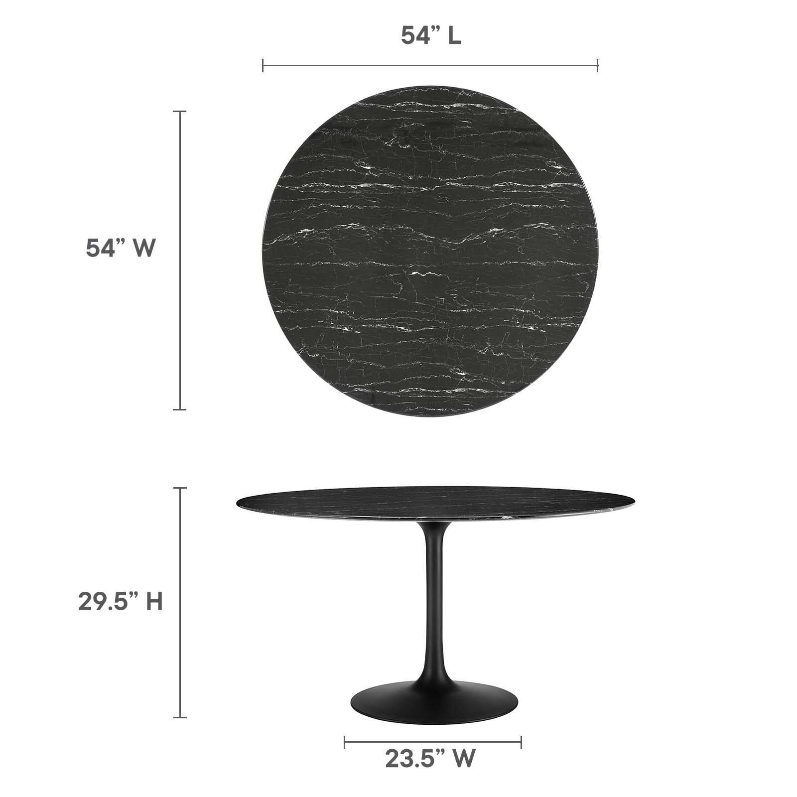 Modway Lippa 54-Inch Modern Dining Table in Black - Perfect for Small Spaces, Kitchen, Dining Room & Apartment