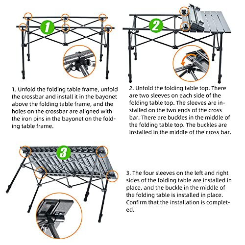 Foldable Portable Camping Table with 4 Folding Chairs - Adjustable Height 20-28in, 37in Length - Includes Storage Net & Carrying Bag - Lightweight Aluminum Beach & Picnic Table for Outdoor, Backyard, BBQ, Tailgating & Beach Parties