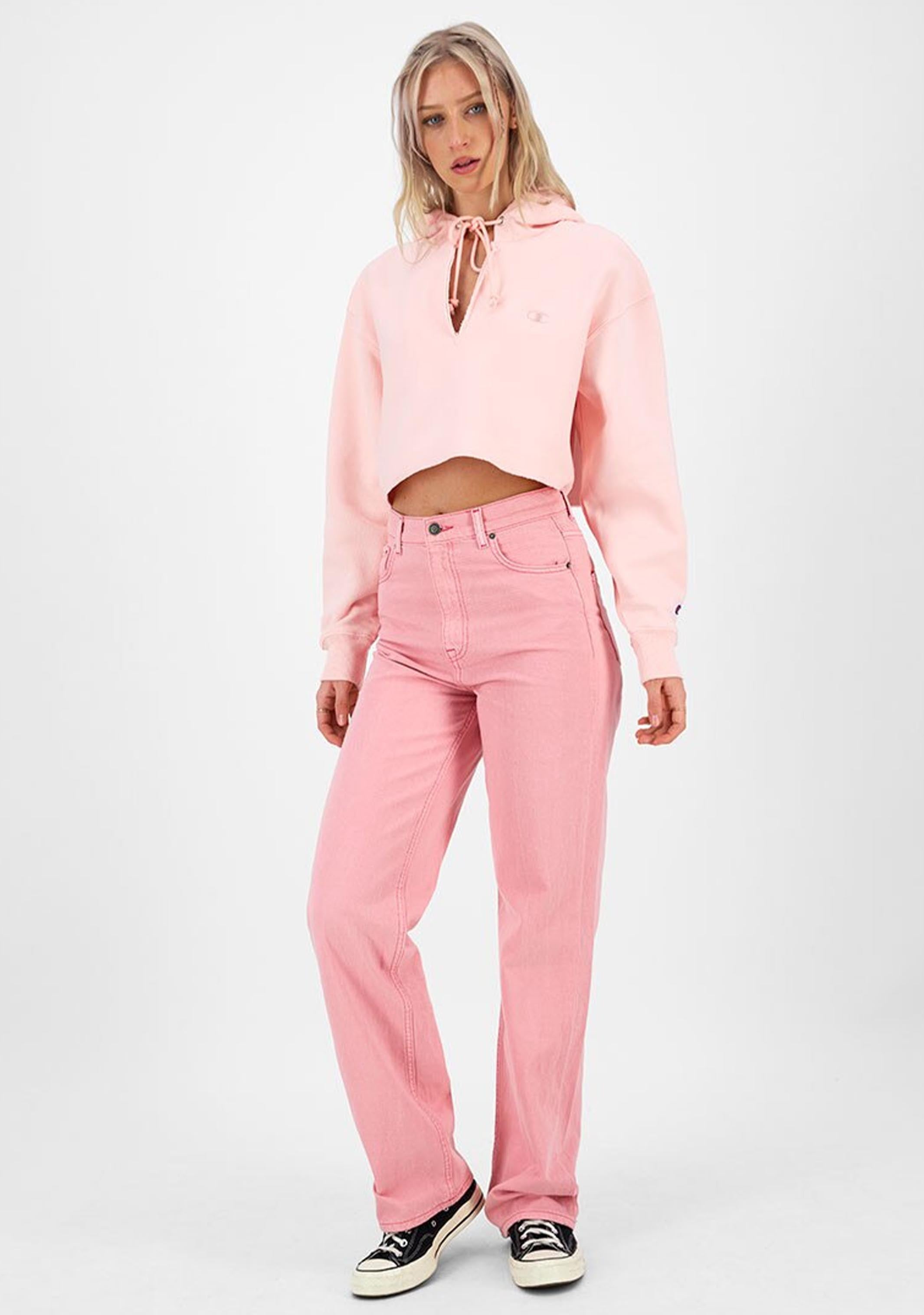 Champion Women's Reverse Weave Split Crop Hoodie - Soft Fleece Pullover for Casual Wear, Gym & Street Style | Trendy Oversized Sweatshirt for Women's Fashion & Loungewear