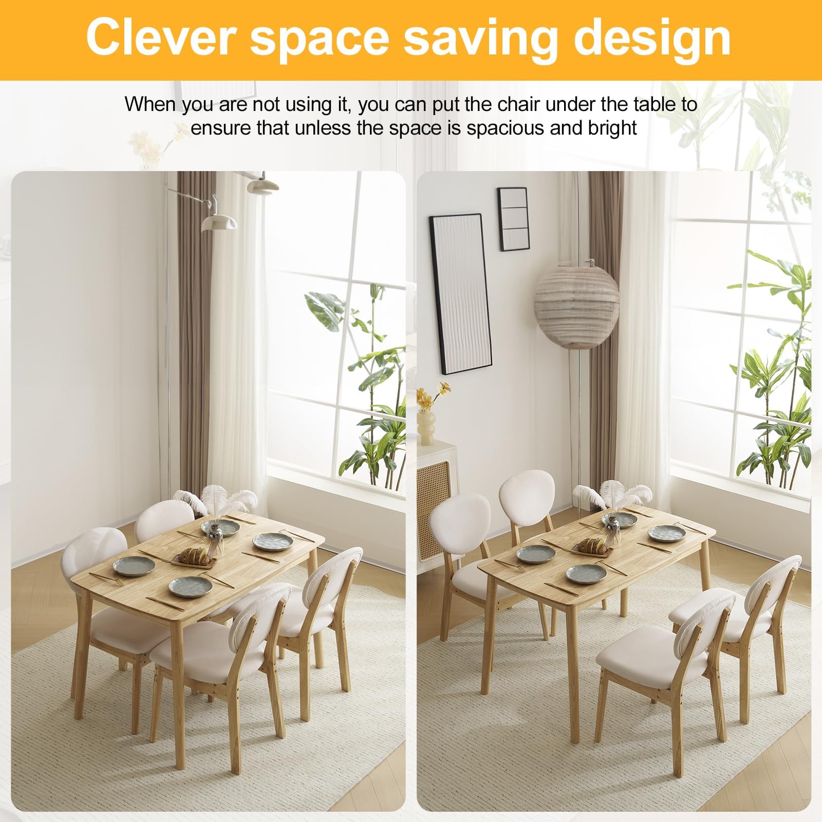 Karl Home Modern 5-Piece Natural Wood Dining Table Set for 4 - Mid-Century Compact Kitchen Table & Chairs with Padded Seats - Perfect for Small Apartments, Breakfast Nooks & Cozy Dining Rooms