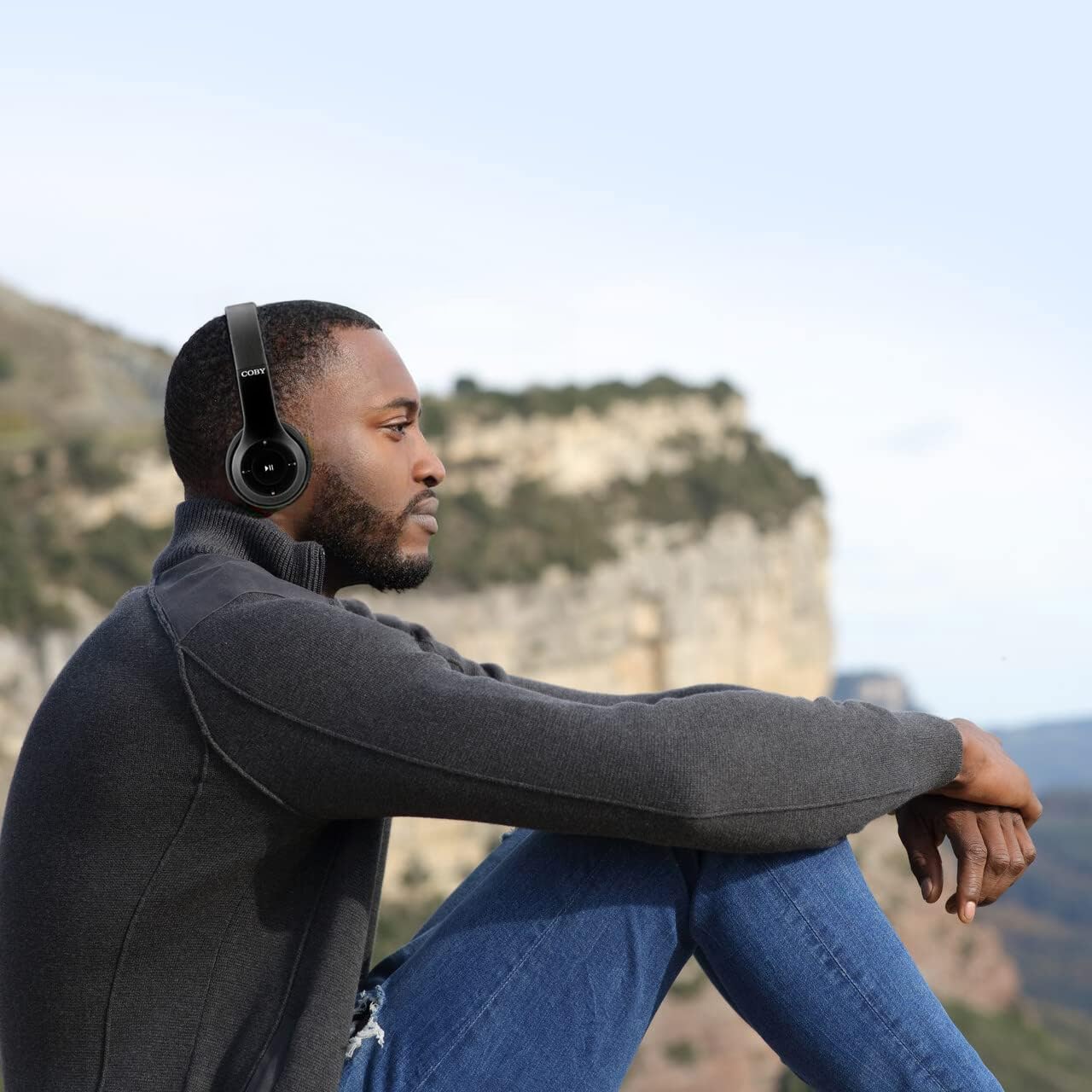 Coby Wireless Bluetooth Headphones with Built-in Mic, AUX Cable, Hands-Free Calling - Foldable Over-Ear Design, Rechargeable Battery (5 Hours Playtime) - Perfect for Workouts, Commuting & Office Use