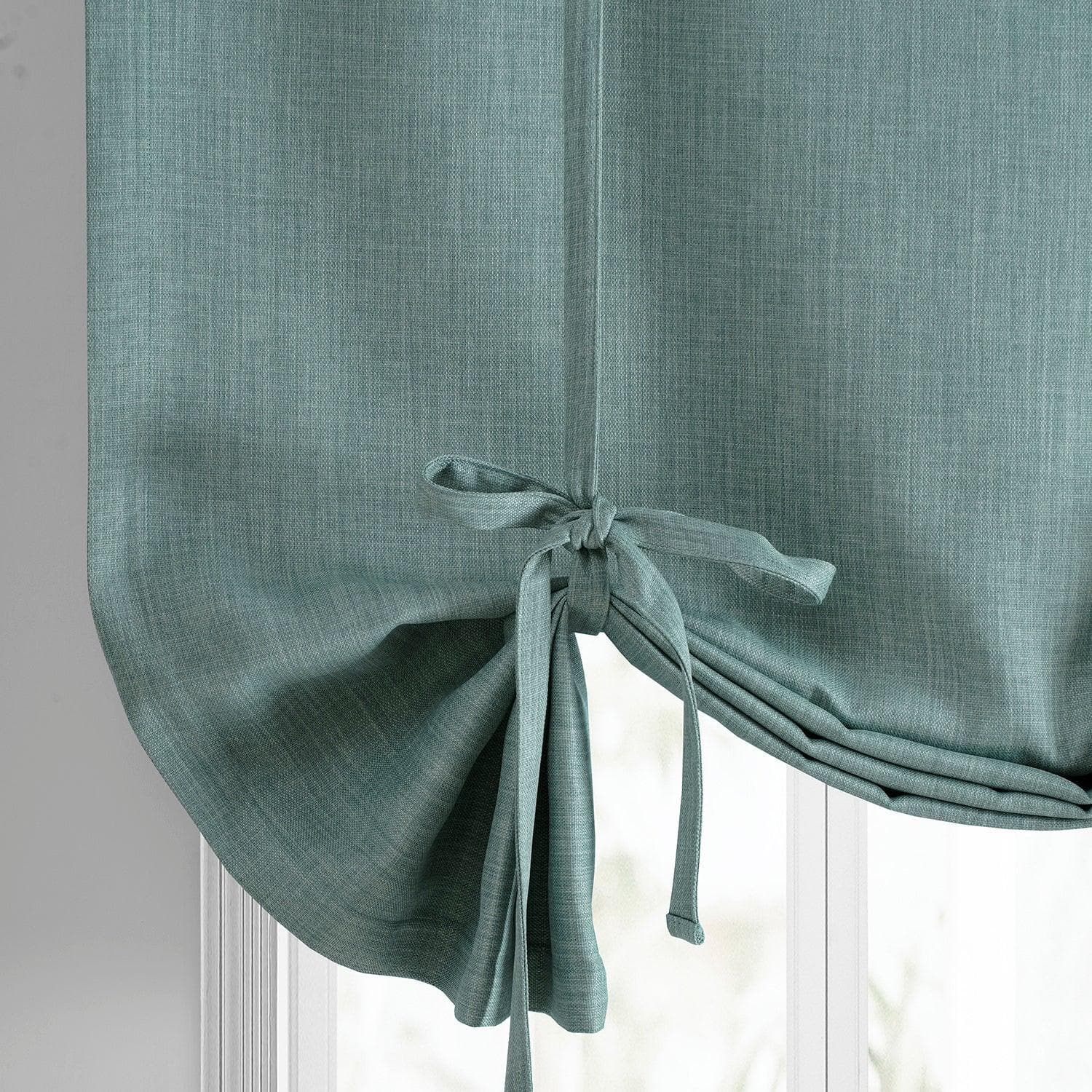 Sea Thistle Textured Faux Linen Blackout Window Shades - Room Darkening Tie-Up Curtain Panels for Bedroom, Living Room & Nursery - Light Filtering & Privacy Window Treatment