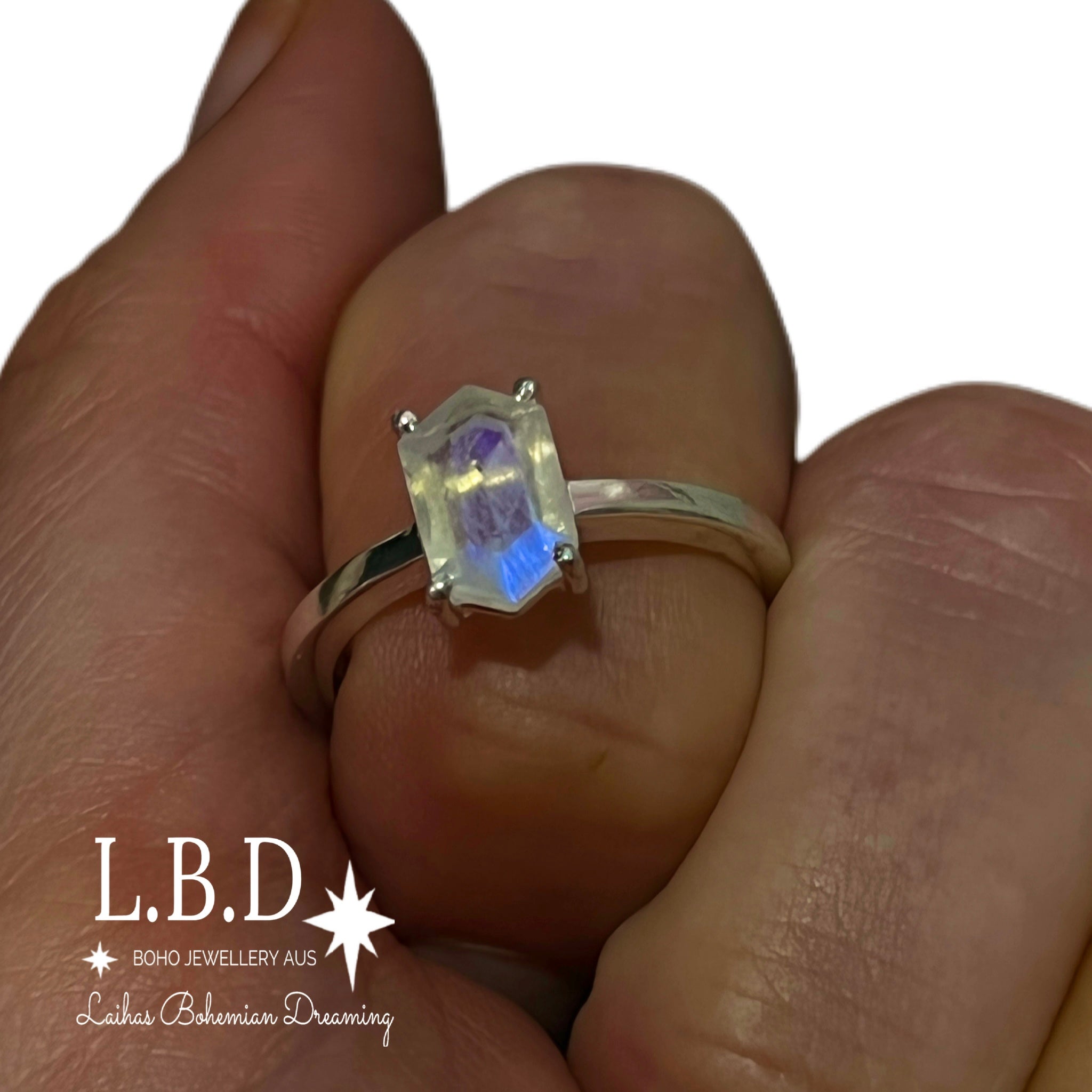 Laihas Mini Hexagon Crystal Moonstone Ring for Women - Elegant Boho Jewelry Gift for Birthday, Anniversary & Everyday Wear