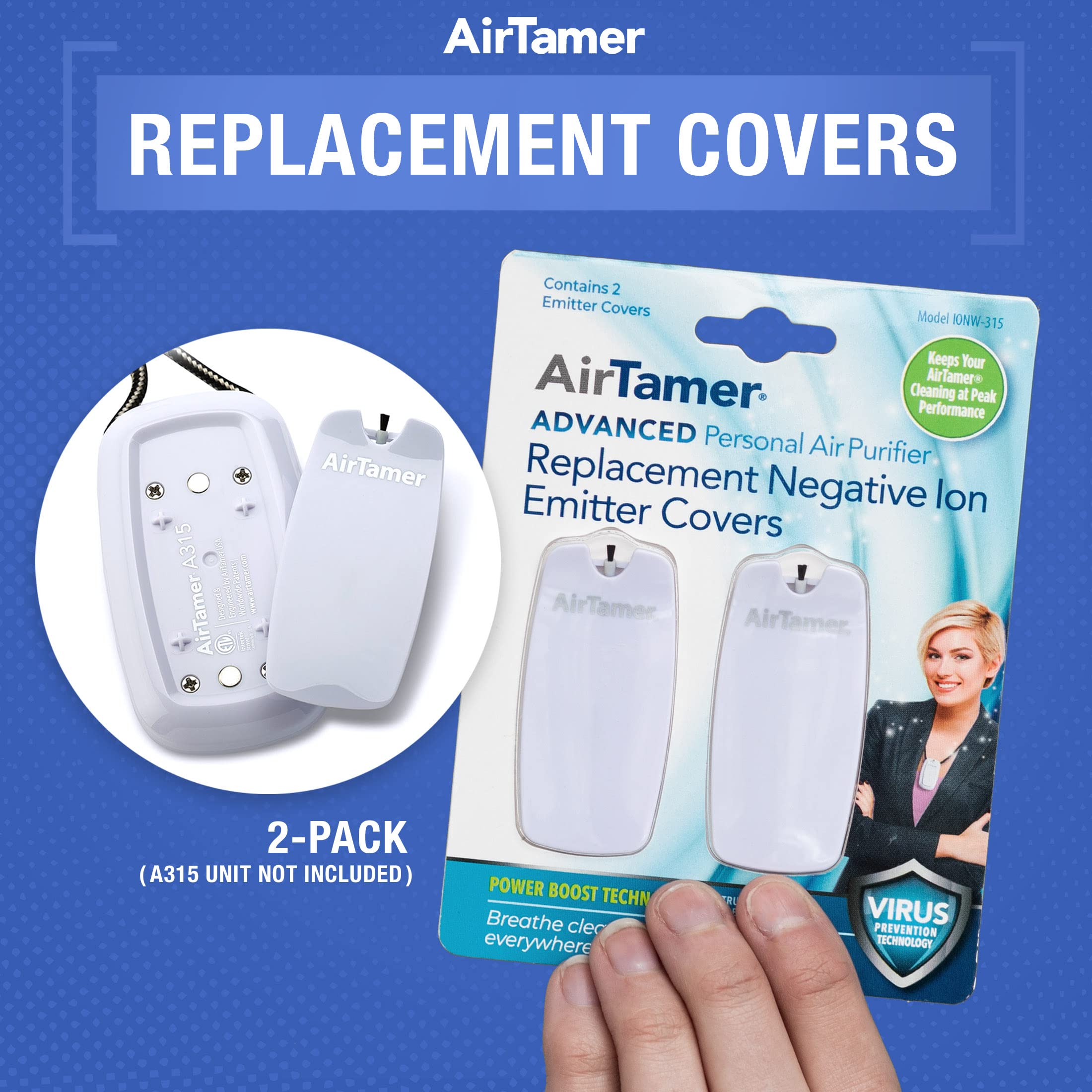 AirTamer A315W Replacement Negative Ion Emitter Filters (2-Pack, White) - Compatible with AirTamer Personal Air Purifier - Perfect for Travel, Office & Home Use