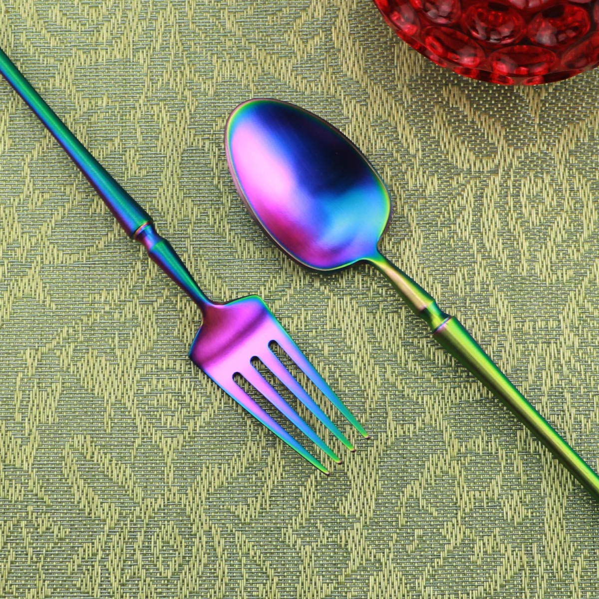20-Piece Iridescent Flatware Set - 18/10 Stainless Steel Rainbow Silverware | Reusable Cutlery Set for 4 with Dinner Fork, Knife, Spoon & Dessert Fork | Elegant Tableware for Wedding, Party & Daily Dining
