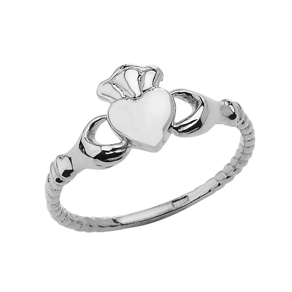 10k White Gold Claddagh Rope-Style Ring for Women - Elegant Irish Celtic Jewelry - Perfect for Weddings, Anniversaries & Gifts