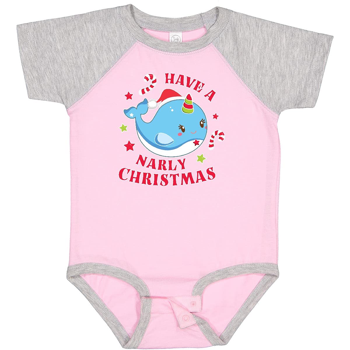 Inktastic Cute Blue Narwhal and Candy Christmas Baby Bodysuit - Holiday Outfit for Infants & Toddlers - Perfect for Christmas Photos, Family Gatherings and Festive Celebrations