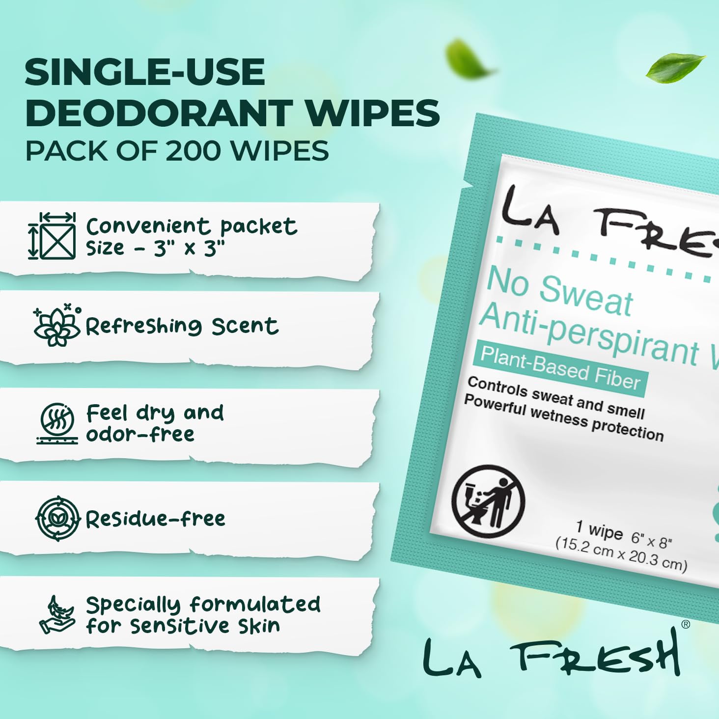 La Fresh Travel Lite Antiperspirant & Deodorant Wipes - 200 Individually Wrapped Body Wipes for Men & Women | On-The-Go Freshness for Travel, Gym & Outdoor Activities