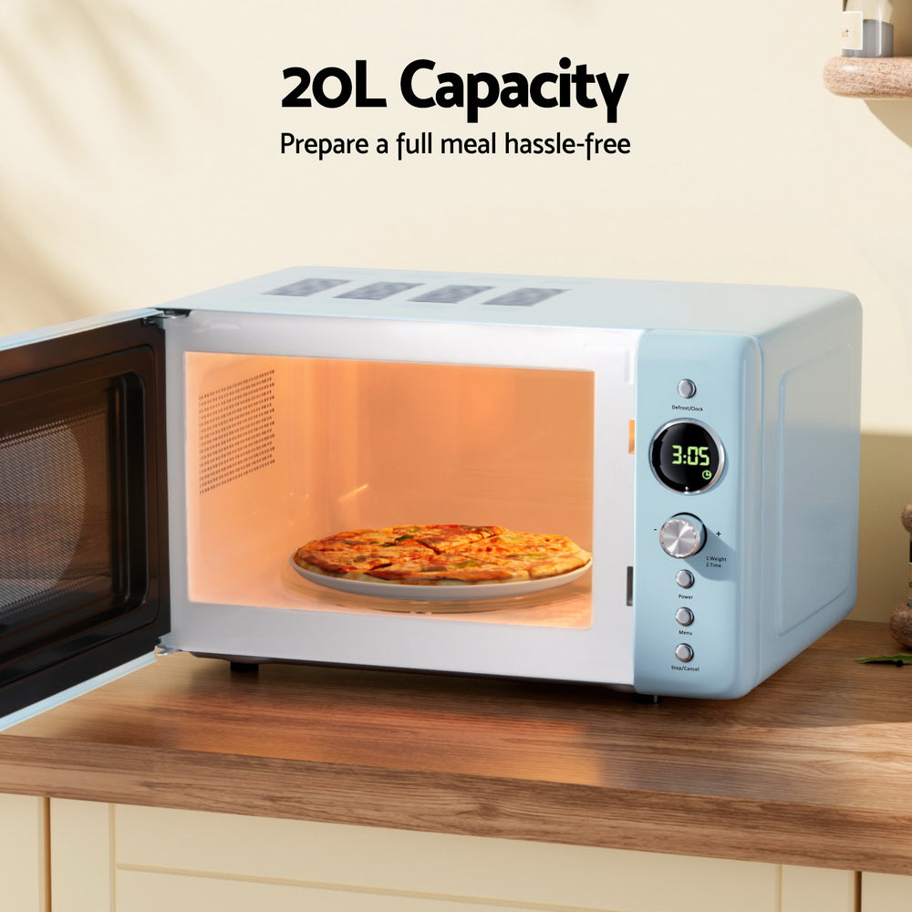 Devanti 20L 800W Compact Microwave Oven with Blue Exterior - Perfect for Small Kitchens, Dorms & Office Break Rooms