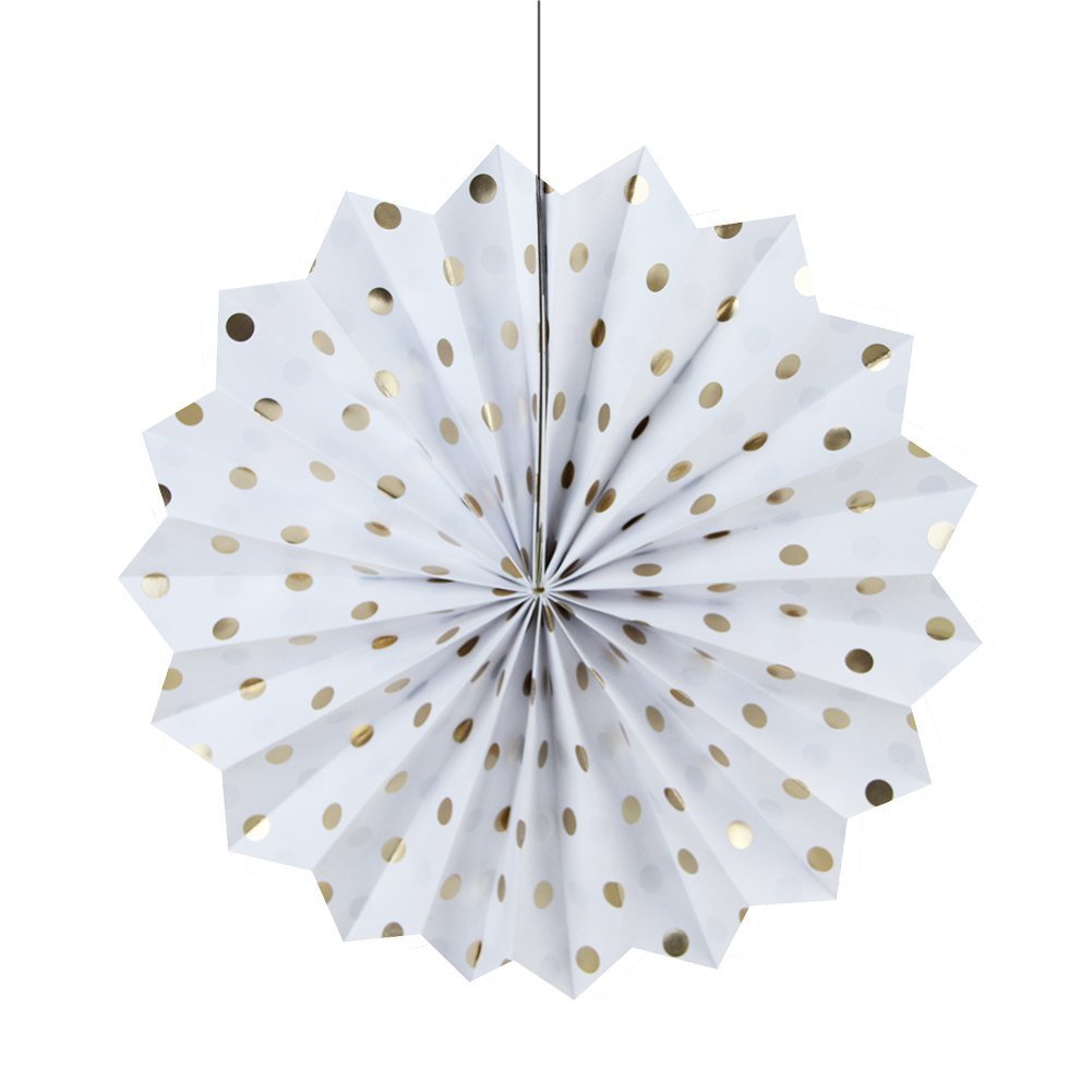 Gold Polka Dot Tissue Paper Fans & Black Gold White Pom Poms - New Year Party Decorations, Birthday, Bridal Shower & Wedding Decor - Perfect for Wall Decor, Ceiling Hangings, and Table Centerpieces