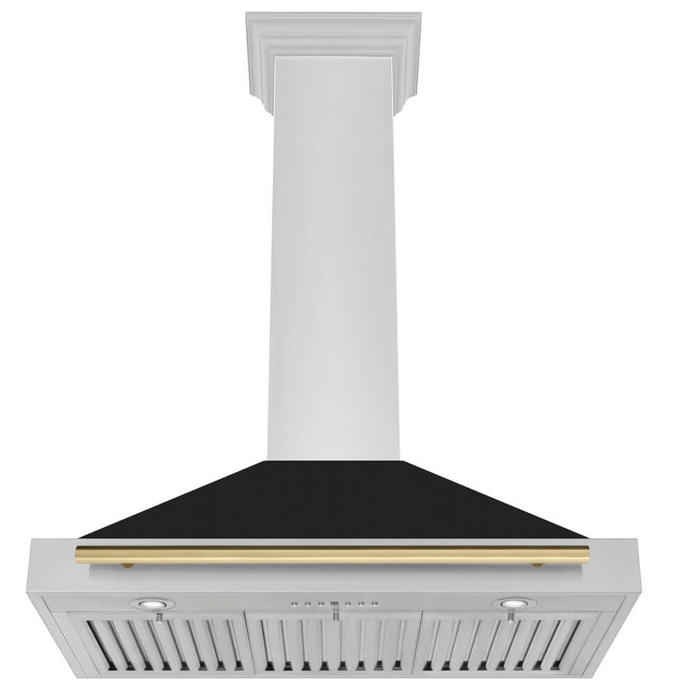 ZLINE Autograph Edition 36 Inch Convertible Stainless Steel Range Hood with Black Matte Shell & Accent Handle - Professional Kitchen Ventilation for Modern Homes (KB4STZ BLM36) | Perfect for Open Concept Kitchens & Gourmet Cooking