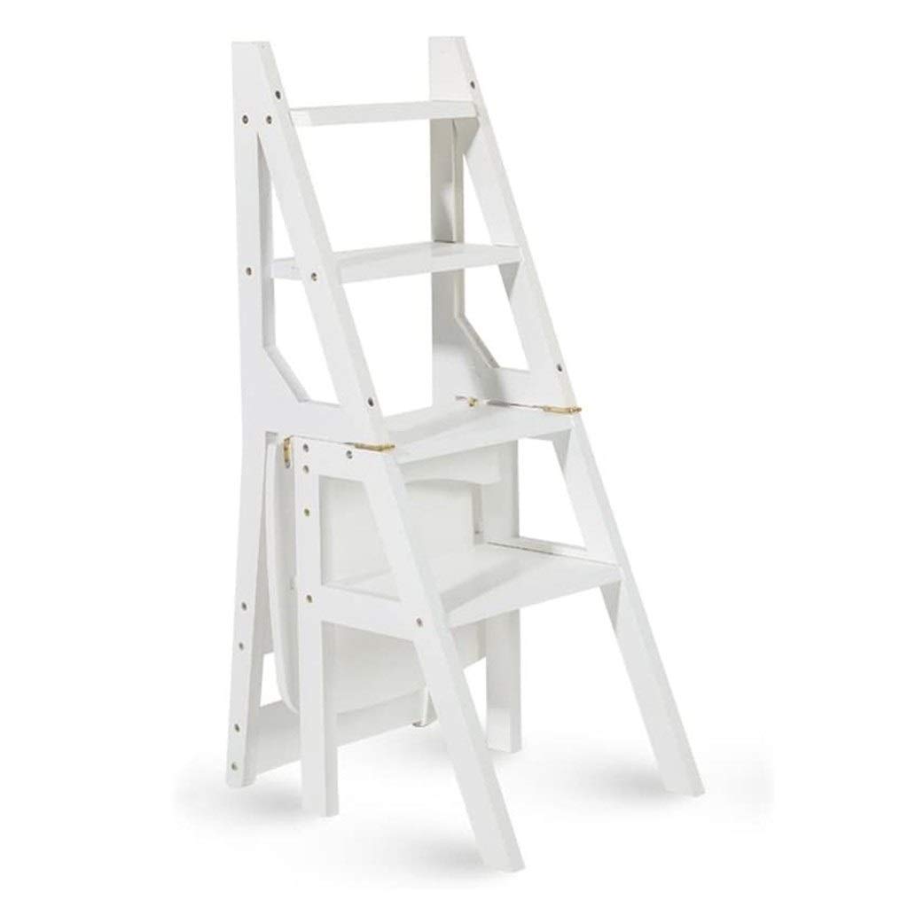 Convertible Ladder Chair - Multifunctional Wooden Step Stool with Folding Design for Kitchen, Office & Library | Space-Saving Home Furniture for Small Spaces (White)