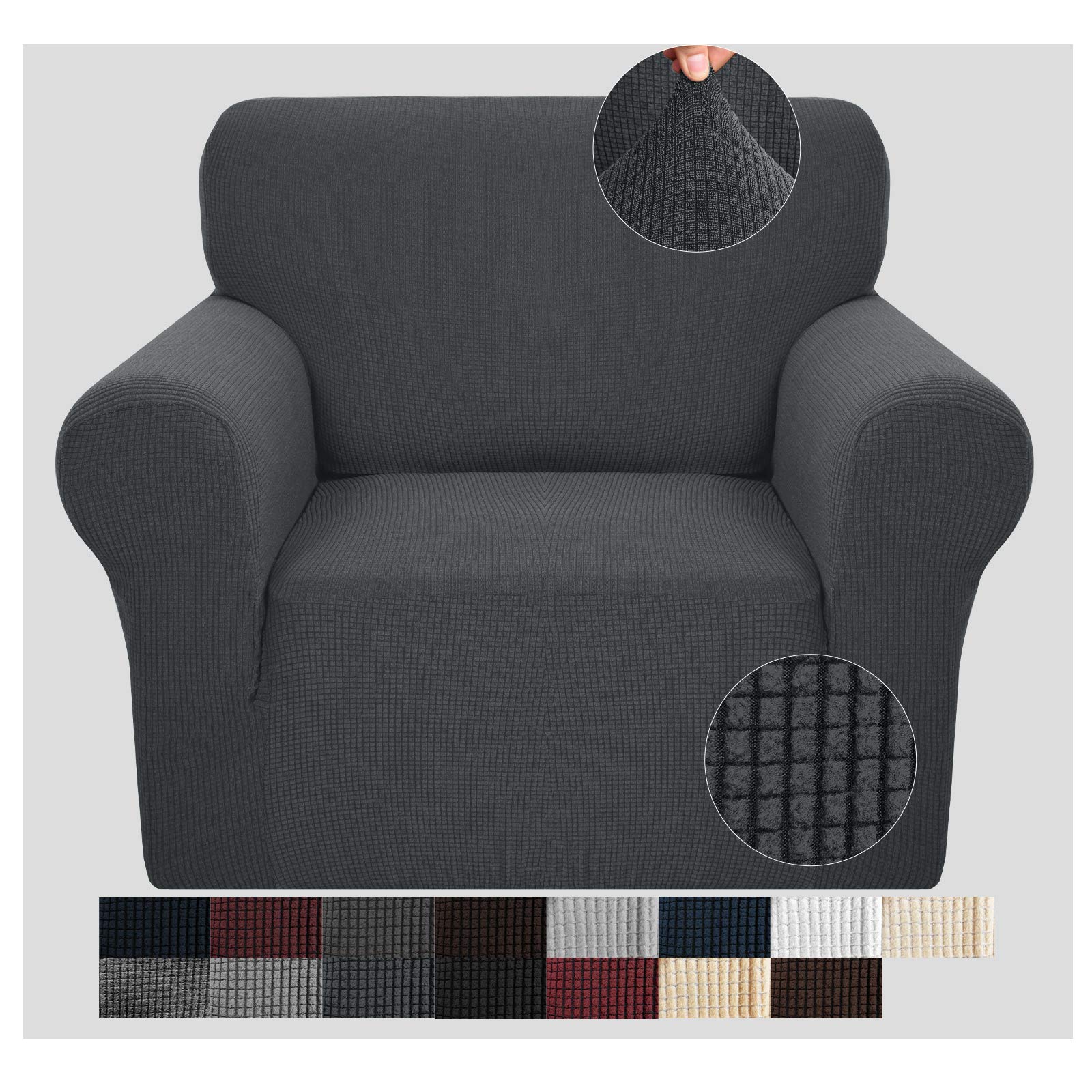 JIVINER Super Stretch Armchair Slipcover - 1-Piece Jacquard Small Check Pattern Sofa Cover, Soft Anti-Slip Furniture Protector for Living Room Chairs (Dark Gray & Black) - Perfect for Homes with Kids & Pets, Easy to Clean & Durable for Daily Use