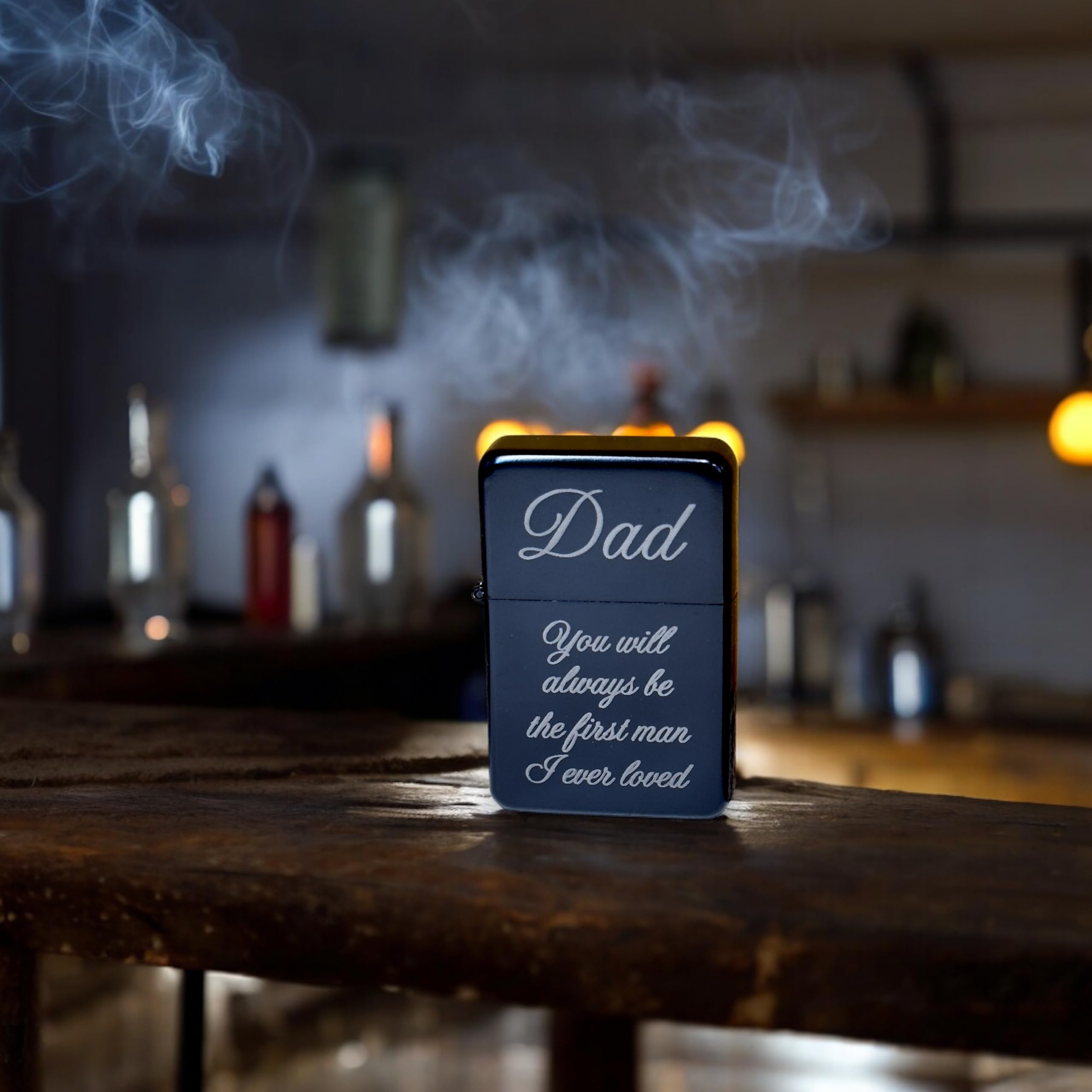 Black Lighter - Premium Windproof Butane Lighter for Dad | Perfect Father's Day Gift for Camping, BBQ & Outdoor Activities | 'You'll Always Be the First Man I Loved' Engraved