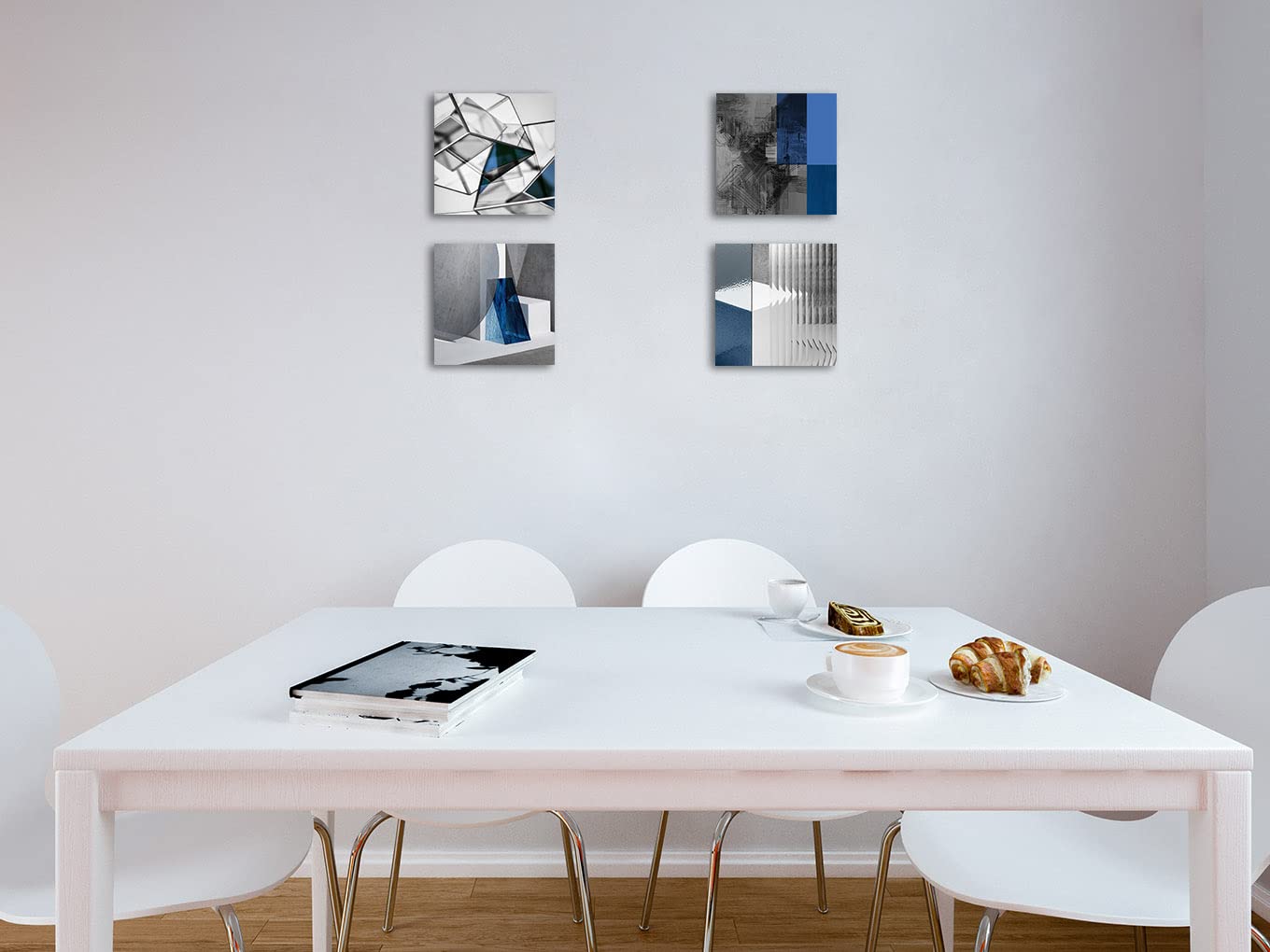 Biufo Abstract Geometric Canvas Wall Art Prints - Modern Blue Painting for Office, Bedroom & Living Room Decor - Set of 4 (12x12 Inches) - Perfect for Home Styling & Gift Giving
