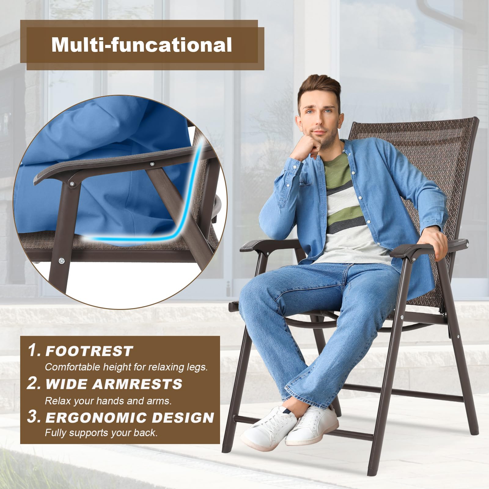 Aoodor 4-Pack Folding Patio Chairs - Textilene Sling Dining Chairs for Indoor & Outdoor Use | Perfect for Backyard, Poolside, Camping & Picnics