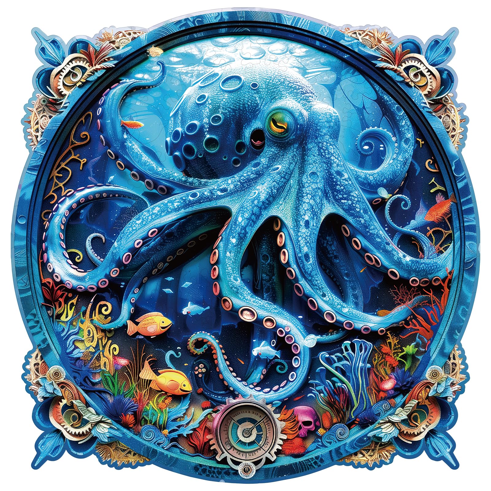 Funnli Wooden Animal Puzzles for Kids - Octopus Deep Sea Shape Puzzle with Gift Box - Educational Montessori Toys for Toddlers & Preschoolers - Perfect for Birthday Gifts, Classroom Learning & Family Game Night