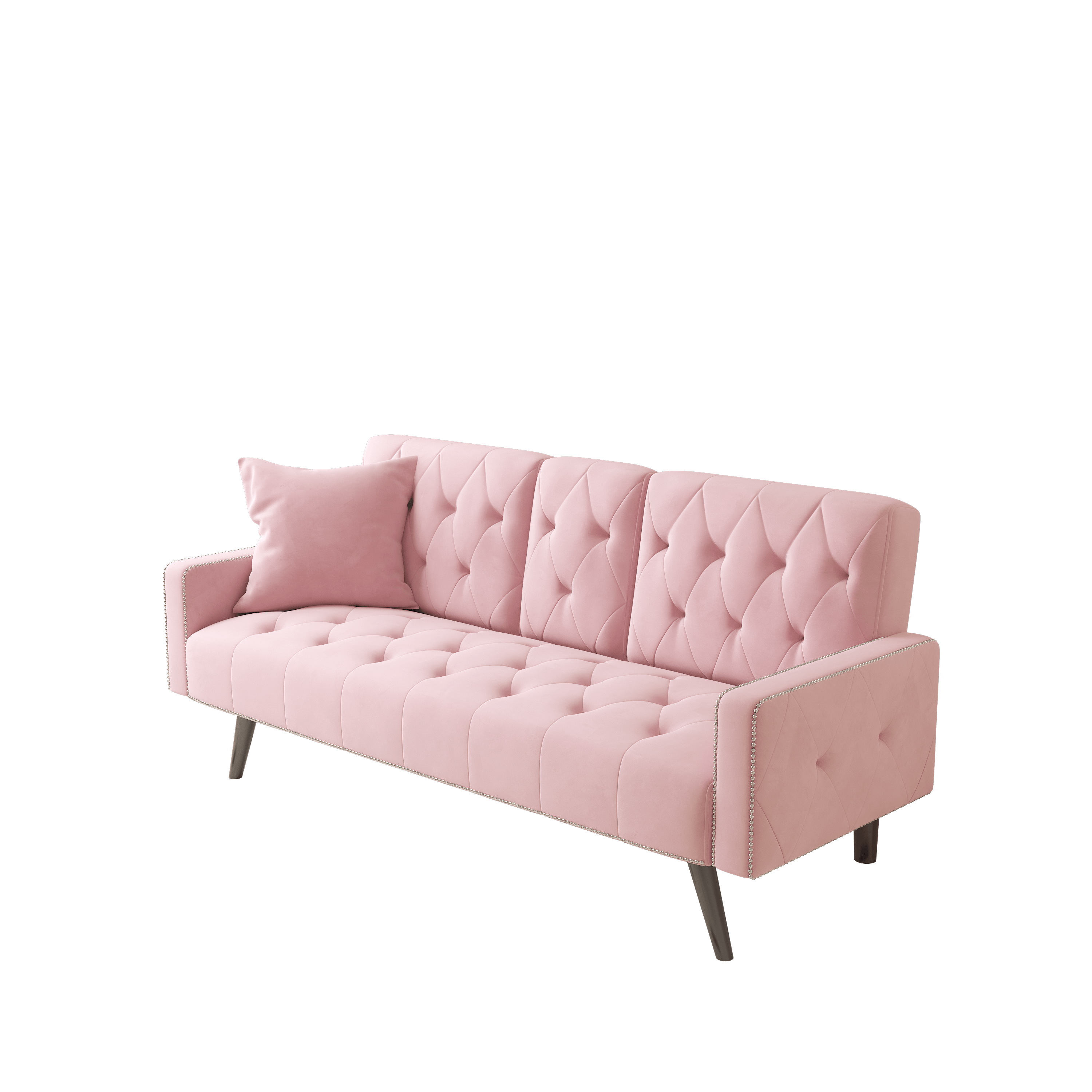 1730 Pink Velvet Sofa Bed with Nail Head Trim & Cup Holders - 72