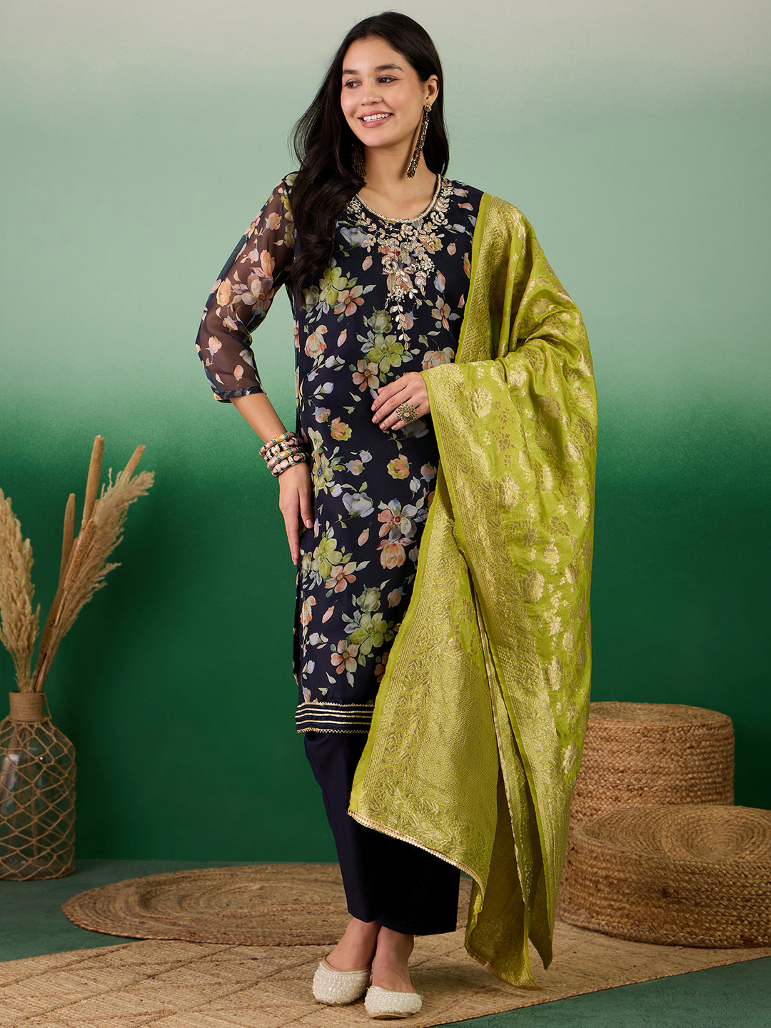 Elegant Black Designer Ready-Made Pant Suit with Printed Handwork - Perfect for Office Wear, Business Meetings & Formal Events