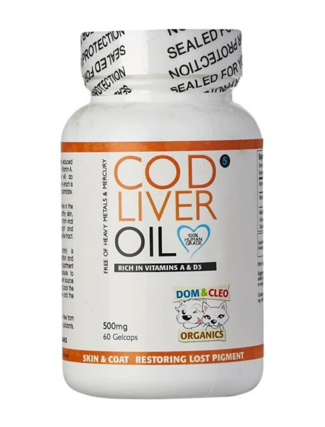 Premium Cod Liver Oil for Dogs & Cats - Omega 3 EPA DHA Supplement (60 Softgel Capsules) | Supports Joint Health, Skin & Coat | Ideal for Senior Pets & Active Breeds