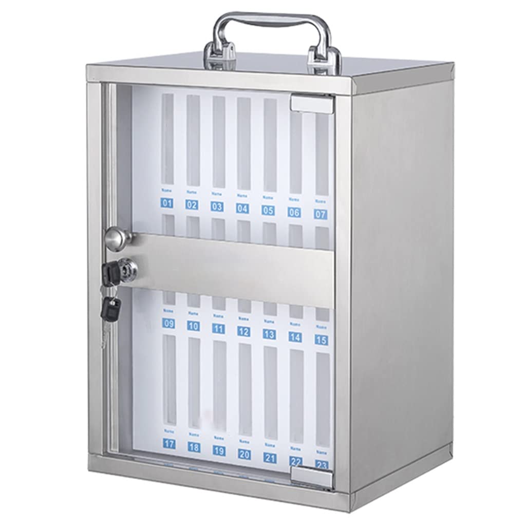 Stainless Steel Wall Mounted Phone Storage Cabinet with Key Lock - Clear Portable Cell Phone Organizer Box with Handle & Handwritten Tags (Silver, 24 Slots) - Perfect for Home, Office, Retail Store & Salon Organization