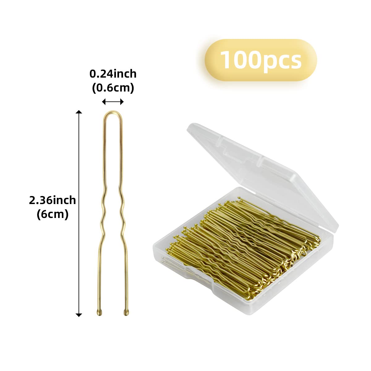 100 PCS Invisible U-Shaped Hair Clips - Heavy Duty Crinkled Hair Pins for Women, Ballet Bun, and Updos - Gold Hair Accessories (2.4 Inch) - Perfect for Weddings, Dance Performances, and Everyday Styling