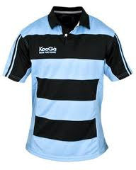 Kooga Hooped Teamwear Rugby Shirt - Sky/Black - Match & Training Jersey for Rugby Players - Perfect for Rugby Games, Practice Sessions & Team Sports