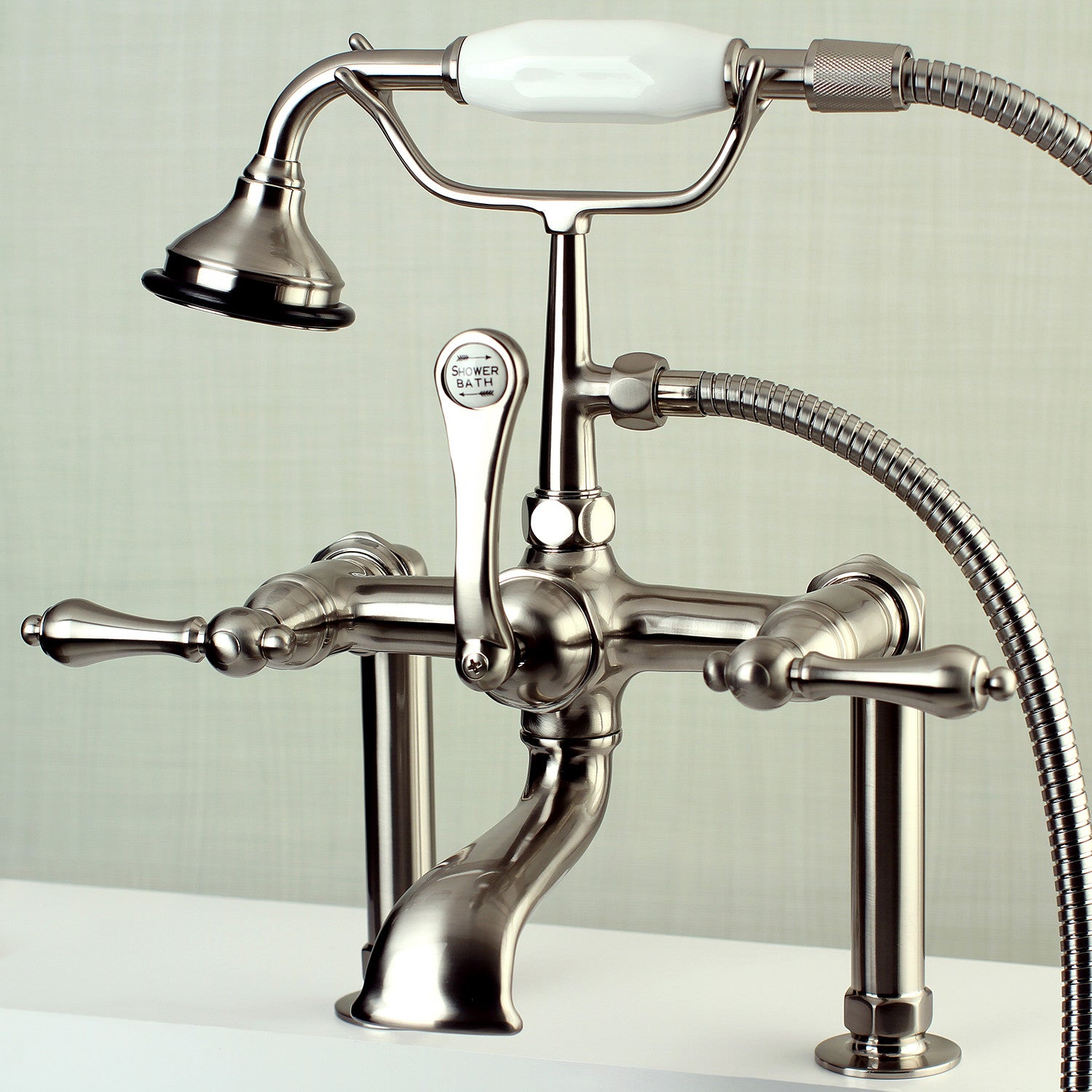 Vintage Clawfoot Tub Faucet with Hand Shower - Brushed Nickel 3-Handle 2-Hole Deck Mount Bathroom Fixture for Classic & Modern Bathrooms | Perfect for Spa, Soaking & Relaxation