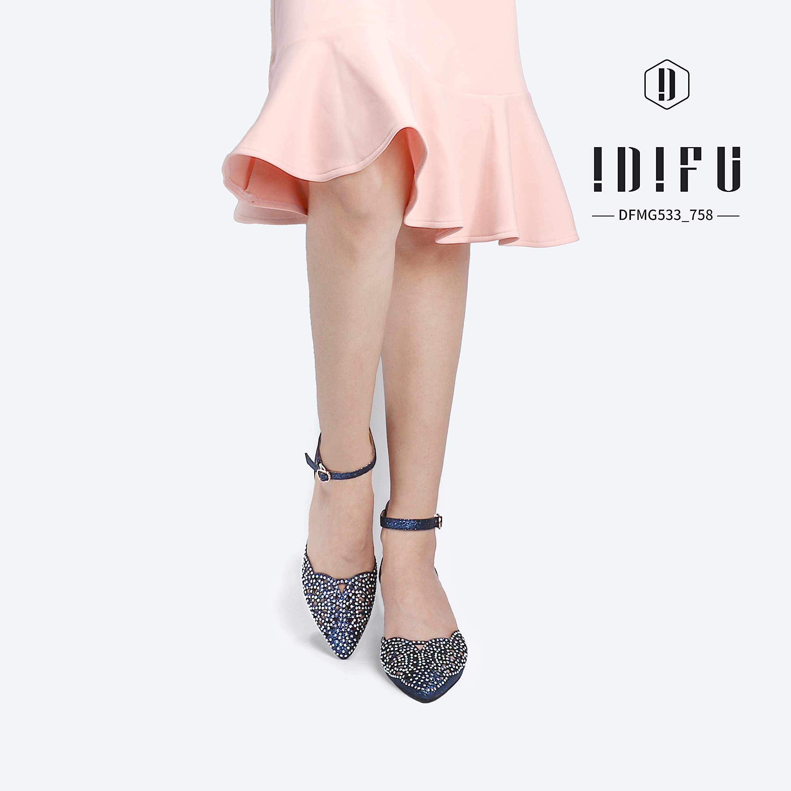IDIFU Women's Rhinestone Sequins Kitten Heel Wedding Pumps - Elegant Low Heel Bridal Shoes for Bride, Evening Party & Special Occasions