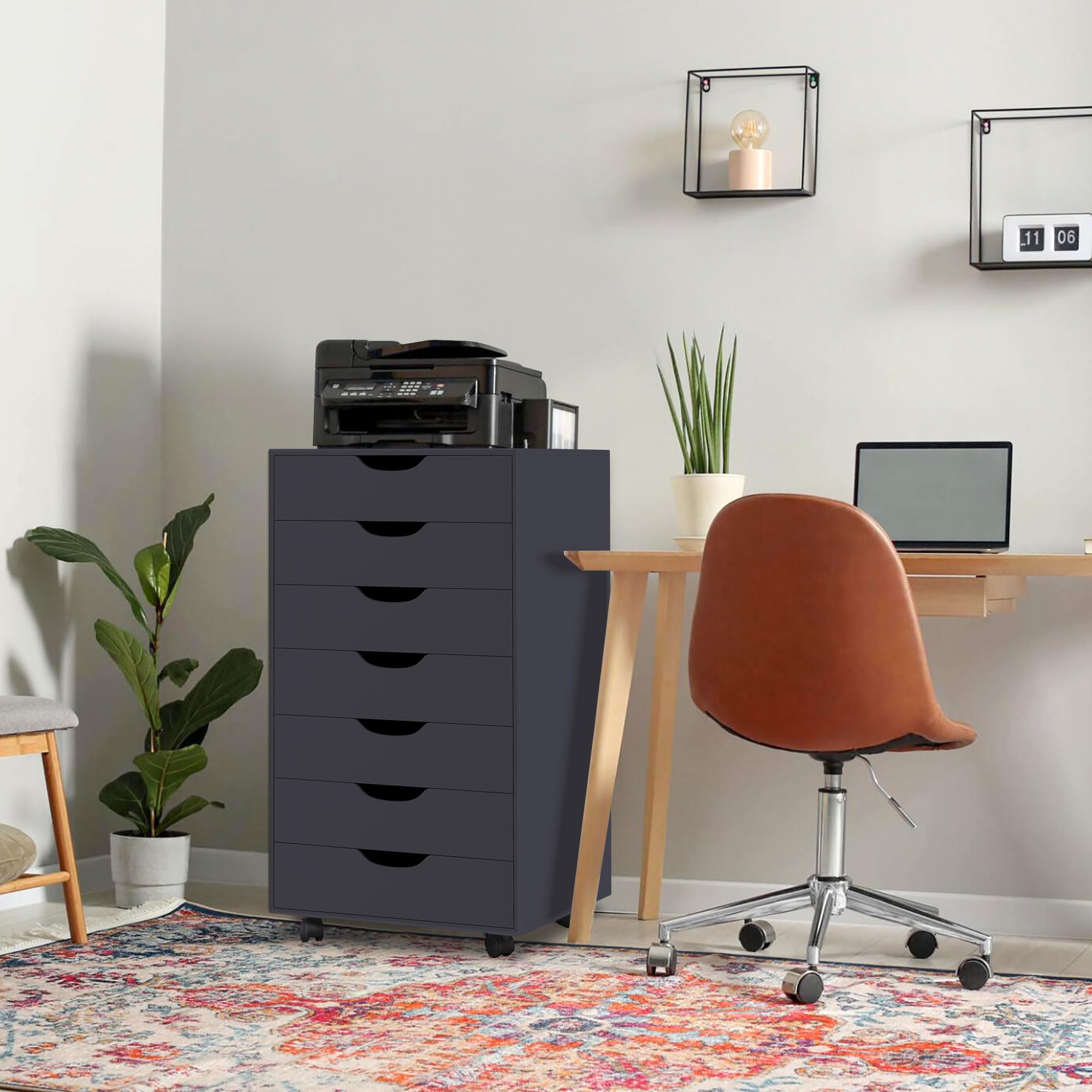 Naomi Home Debbie 7-Drawer Rolling Storage Cabinet - Black | Versatile Organizer for Crafts, Office Files & Home Storage | Mobile Chest for Bedroom, Living Room & Workspace