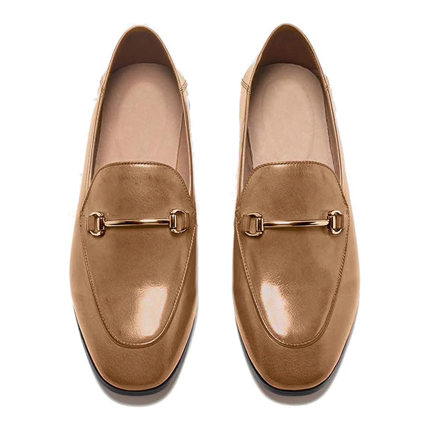 U-lite Women's Cow Leather Slip On Loafers with Metal Decoration - Comfortable Flat Mules for Casual Wear, Office & Travel